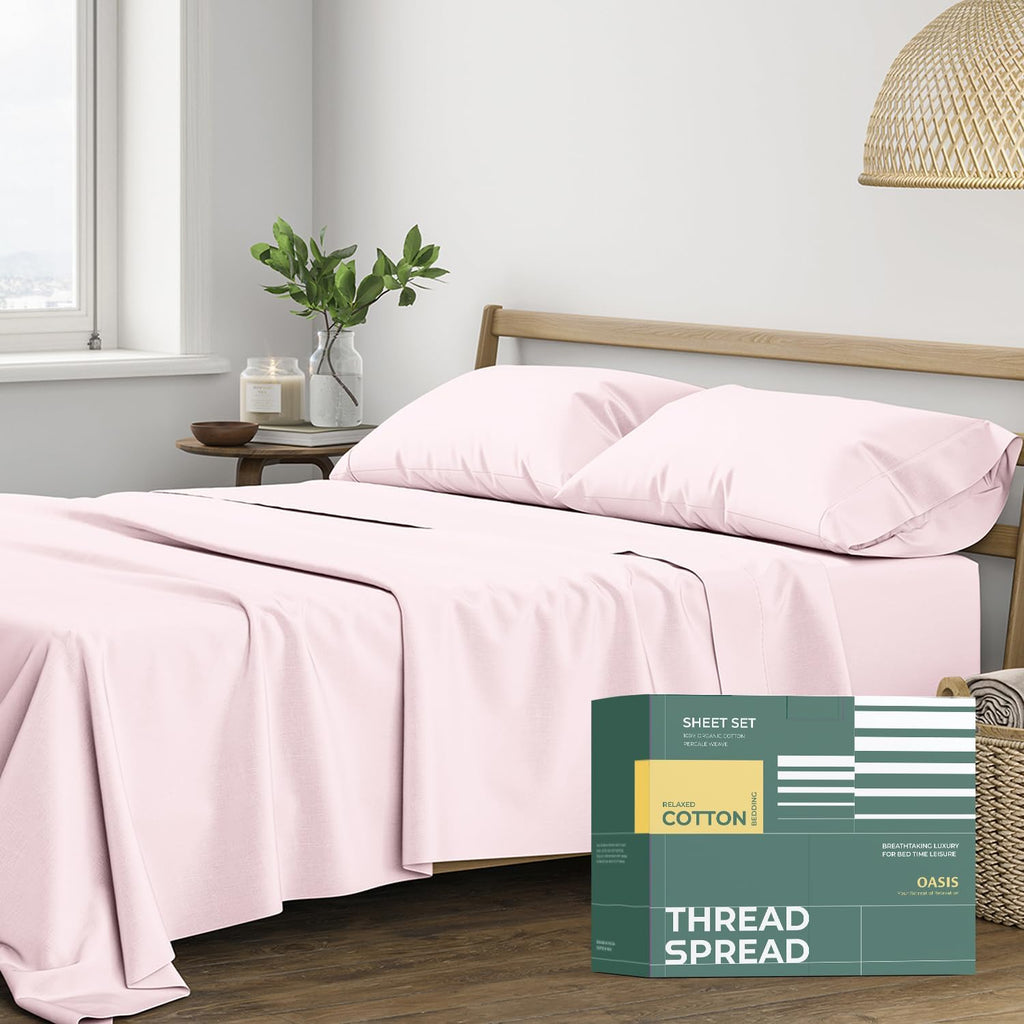 THREAD SPREAD 100% Organic Cotton Sheets King Size - 4 PC Organic Cotton King Size Percale Weave Sheet Set, Soft, Cooling, Crisp &…
