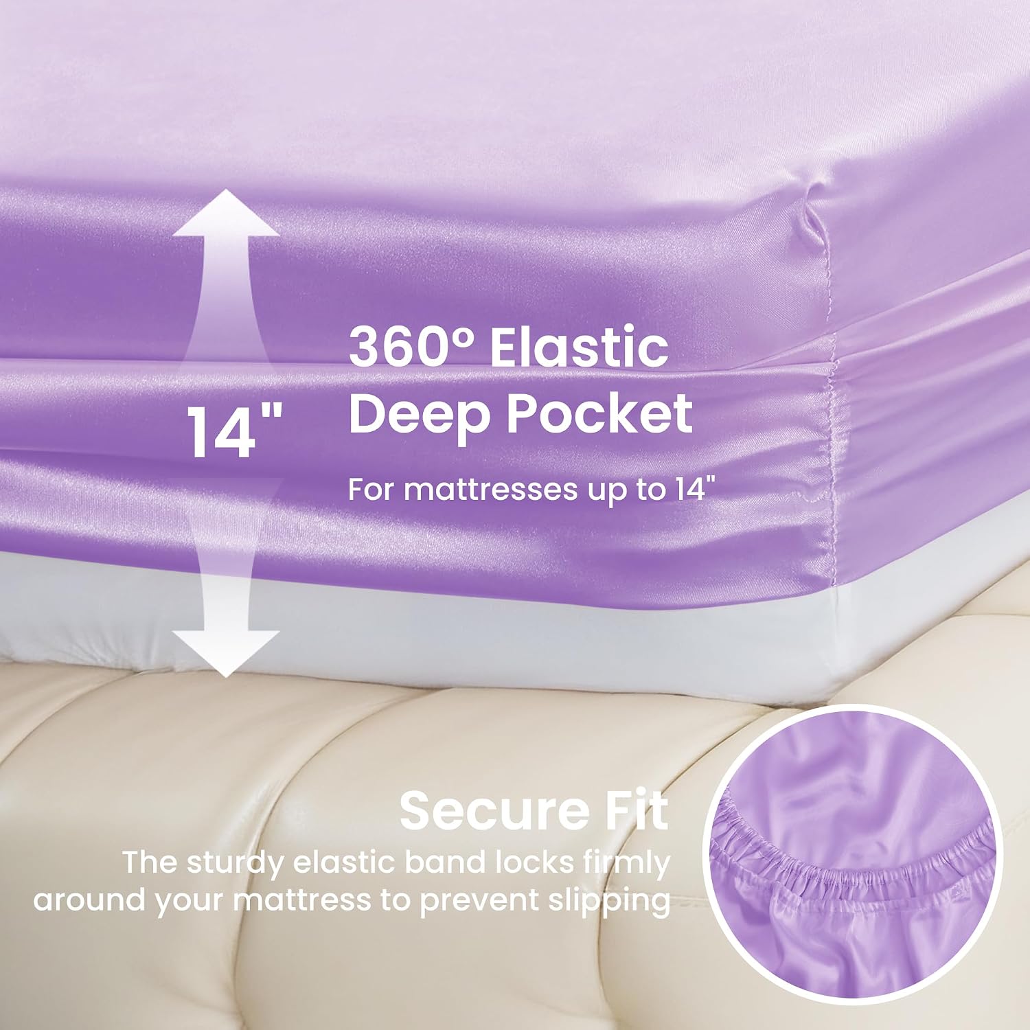 Lovescabin Love's cabin 4Piece California King Satin Bed Linen Set, Lavender Silky Satin Sheets, Deep Pocket, Luxury Silk Feel, 1 Flat, 1 F…