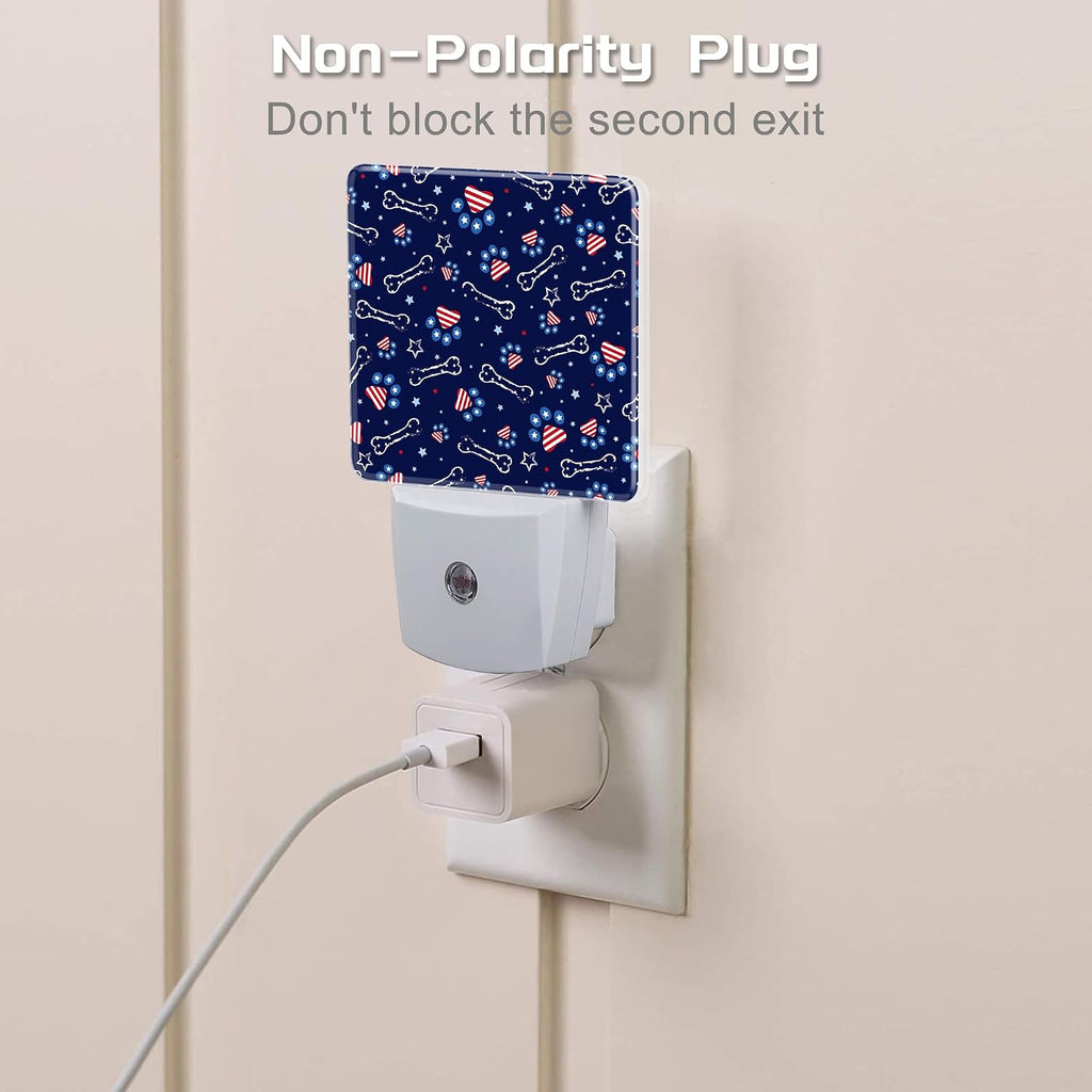 USA Flag and Paw Prints Night Light Plug into Wall, Cute American Patriotic Dog Prints Dusk to Dawn Night Light Plug in,0.5w Energy…