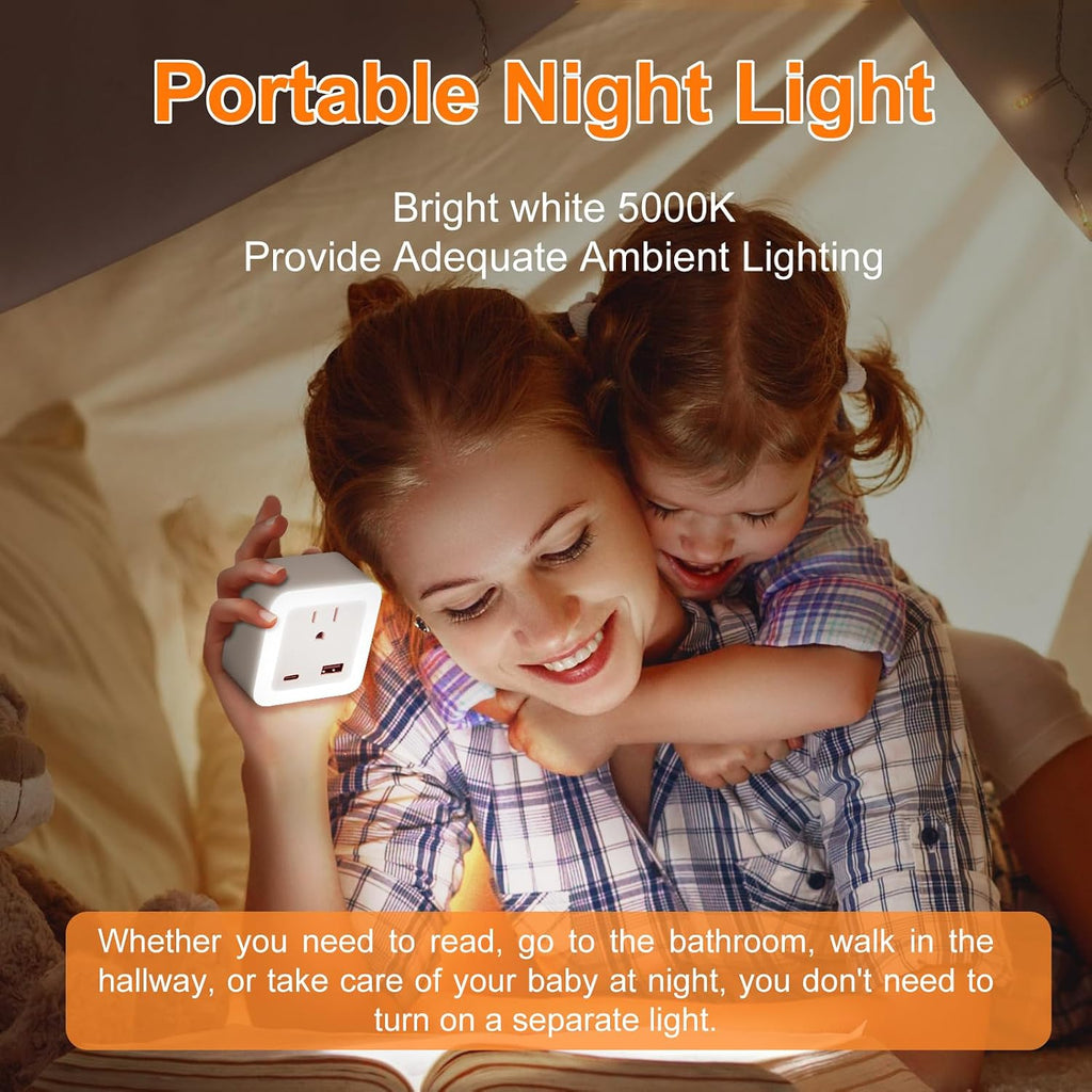 Night Lights Plug Into Wall 2 Pack Rechargeable Battery Backup Light Dusk to Dawn Sensor Night Light with Outlet Expander for Adults Kids…