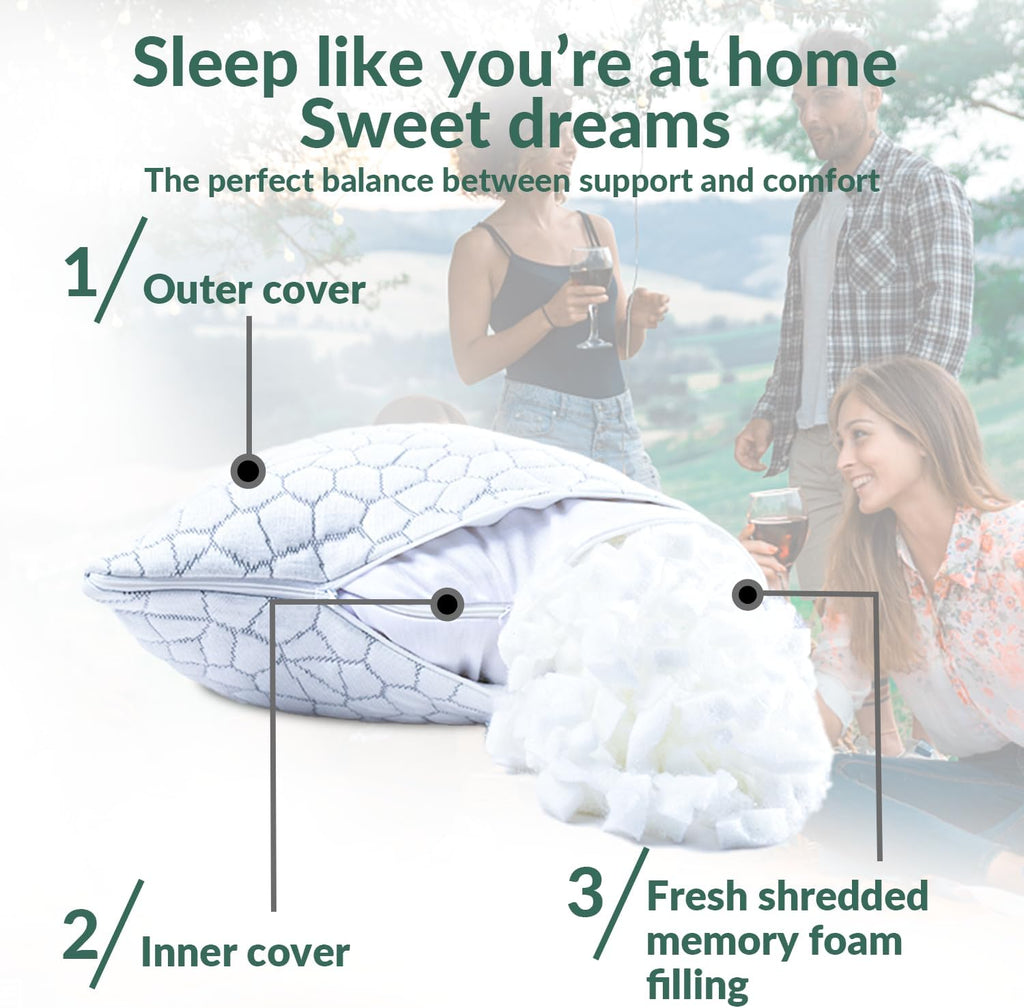 Qutool Cooling Pillow for Sleeping, CertiPUR-US Shredded Memory Foam Camping Pillow Set of 1, Backpacking for Hiking Gear, Portable Pillow…