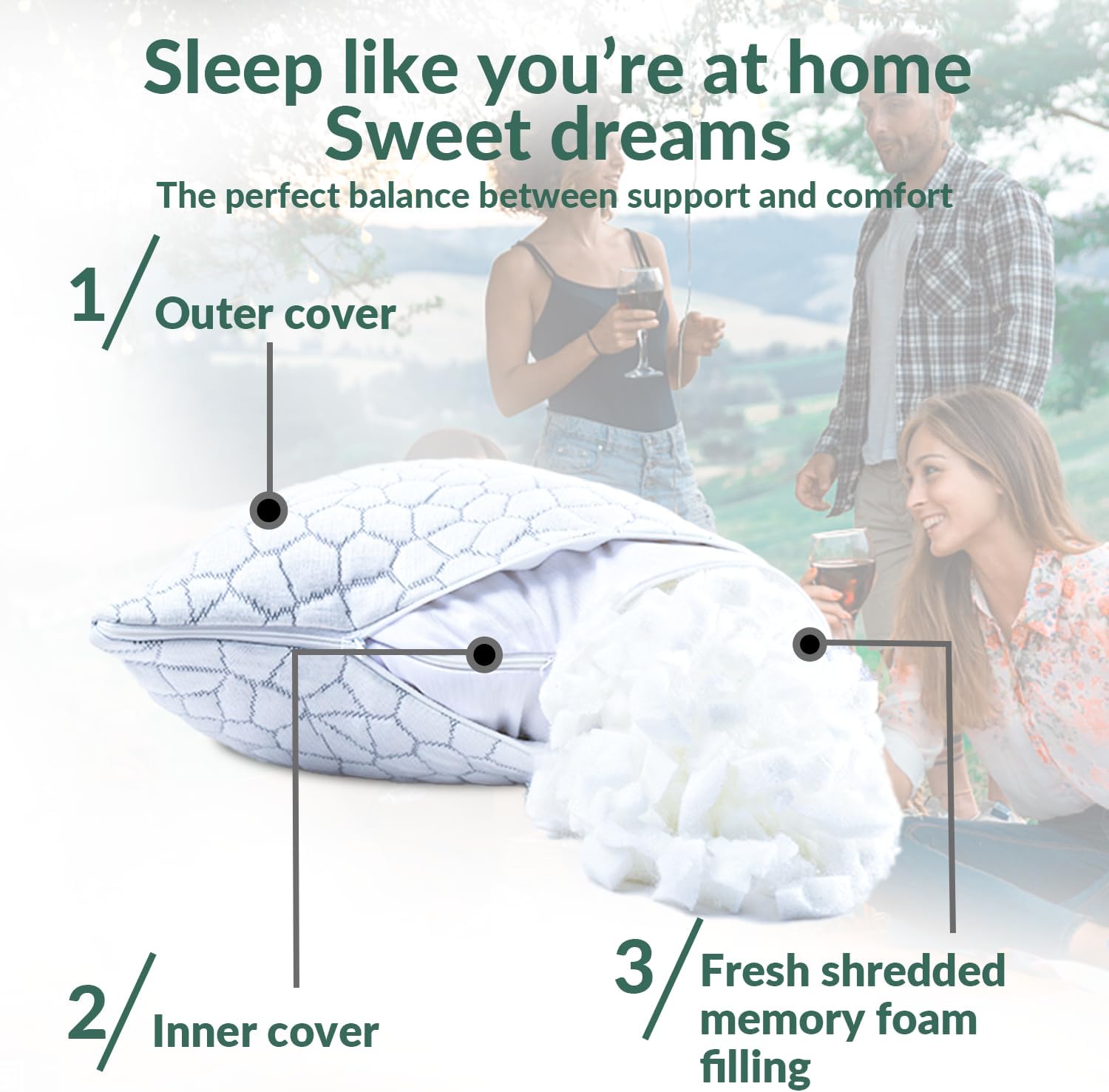 Qutool Cooling Pillow for Sleeping, CertiPUR-US Shredded Memory Foam Camping Pillow Set of 1, Backpacking for Hiking Gear, Portable Pillow…