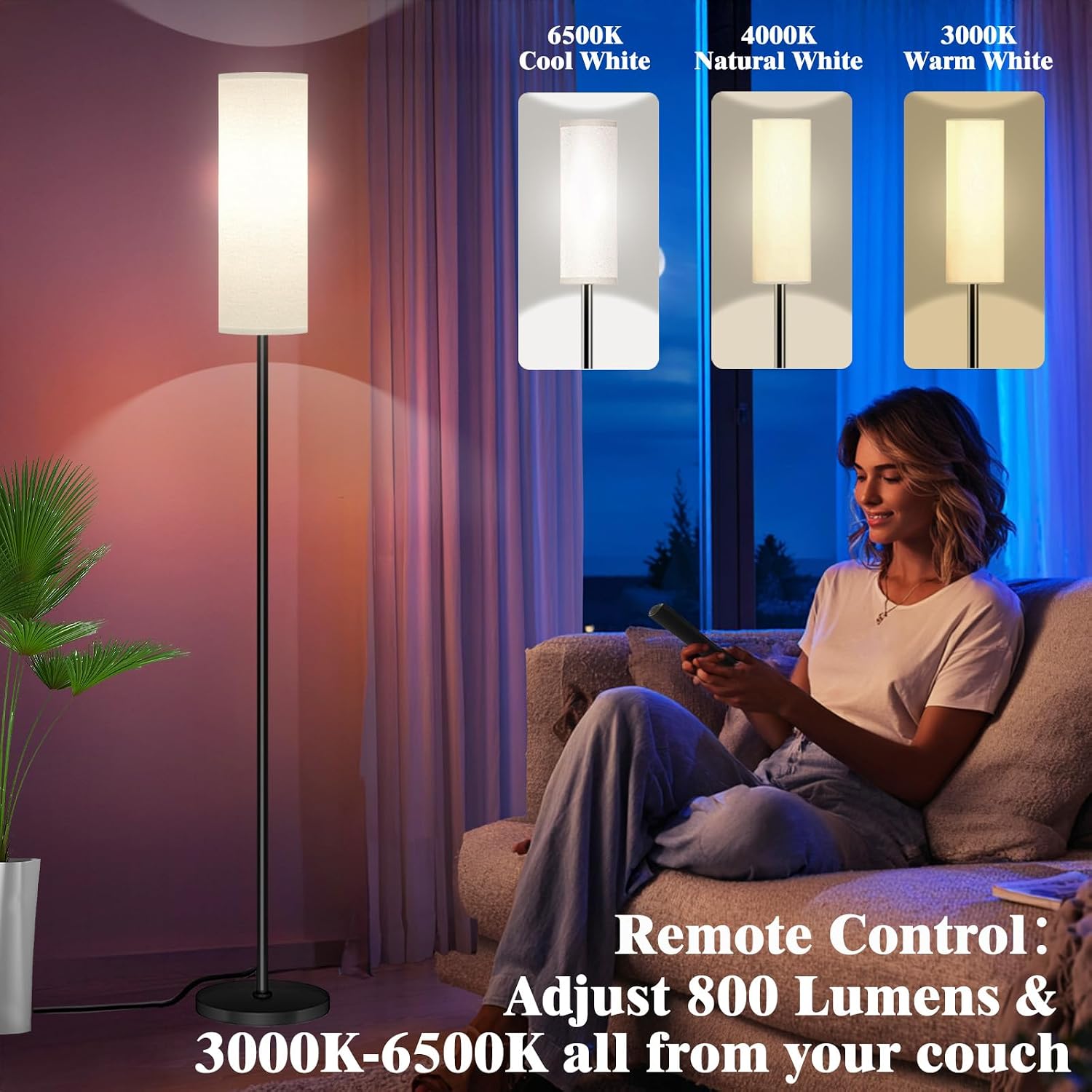 Qaubauyt Smart LED Floor Lamp with APP Control & RGB Colors - Dimmable Standing Lamp for Living Room, Bedroom, Gaming - Remote, Timer, 9W…
