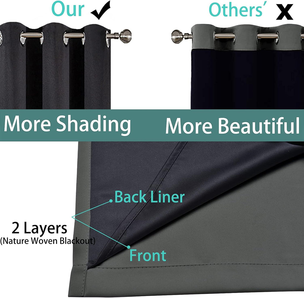 Dark Grey Full Shade Curtain Panels, Heavy Duty Lined Curtains 96 Inches Long, Thermal Insulated Room Darkening Curtains with Black Liner…