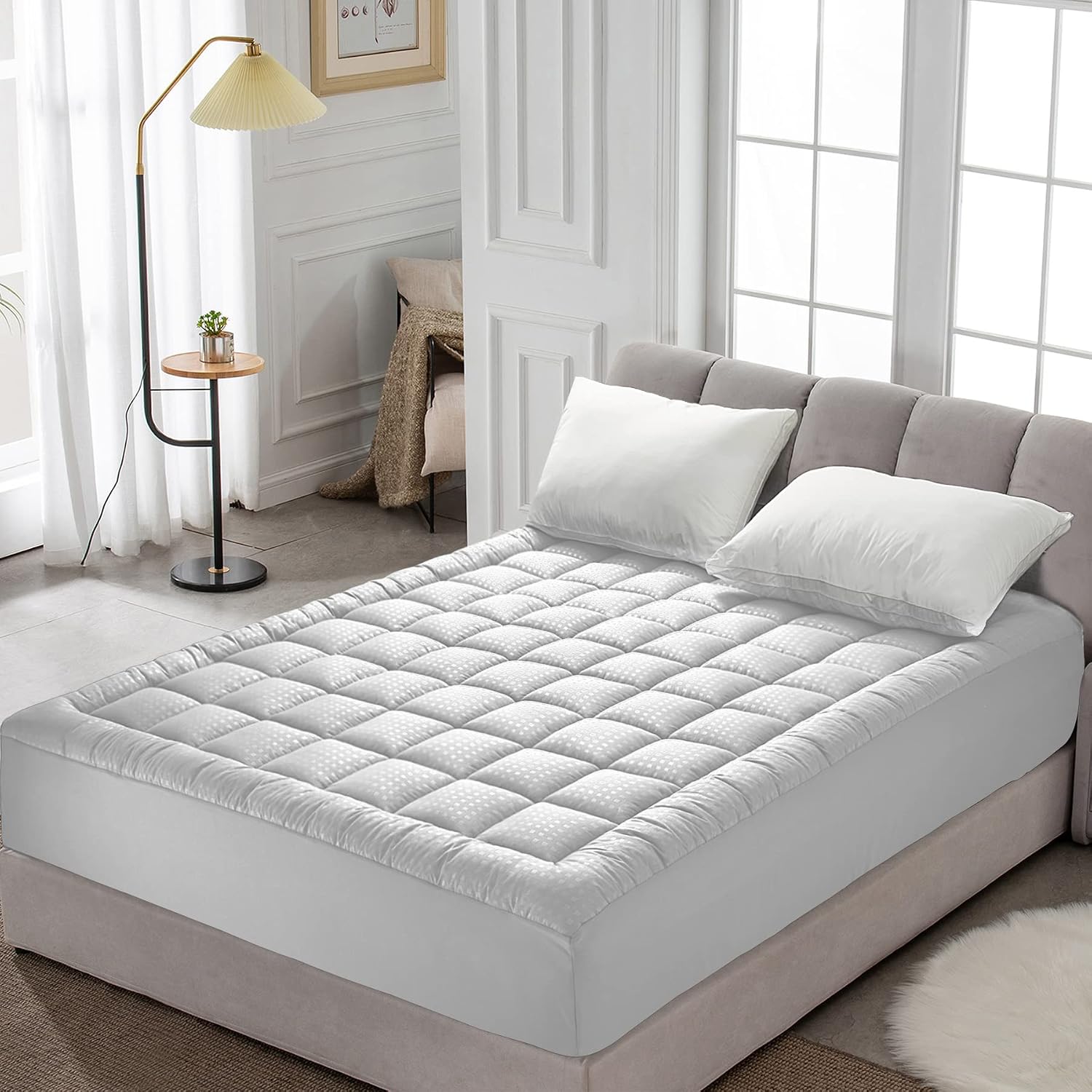 HYLEORY Queen Mattress Pad Quilted Fitted Mattress Protector Cooling Pillow Top Mattress Cover Breathable Fluffy Soft Mattress Topper…
