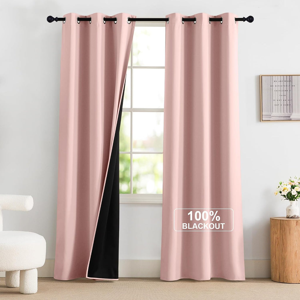 NICETOWN Pink Blackout Curtains for Girls Bedroom, 2 Panels 100% Blackout Thermal Insulated Noise Reducing Window Drapes for Kids Baby…