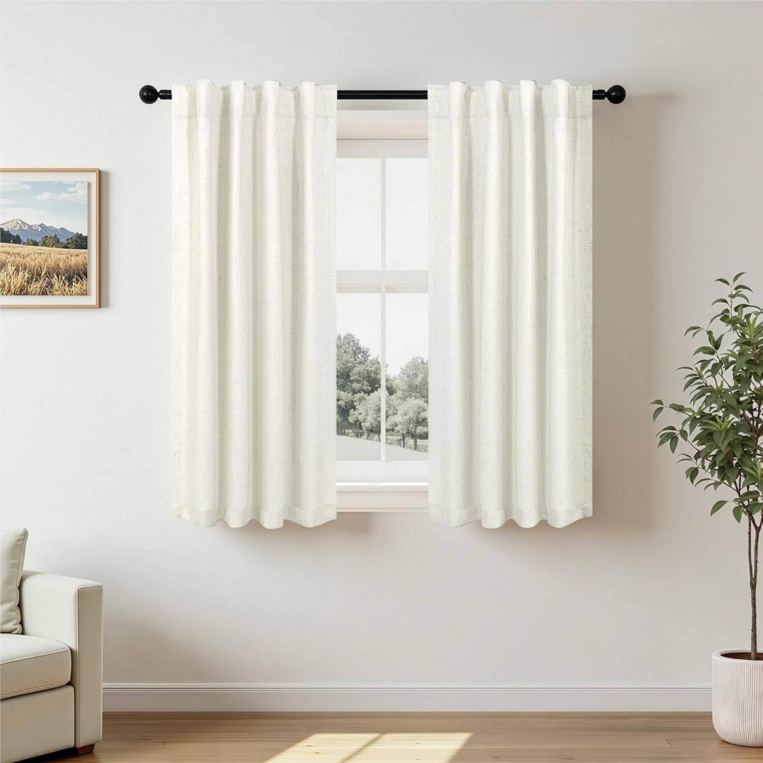 Pitalk Textured Linen Blackout Curtains 45 Inches Long 2 Panels Bathroom Window Curtain Short for Bedroom Kitchen Cafe Privacy Decorative B…