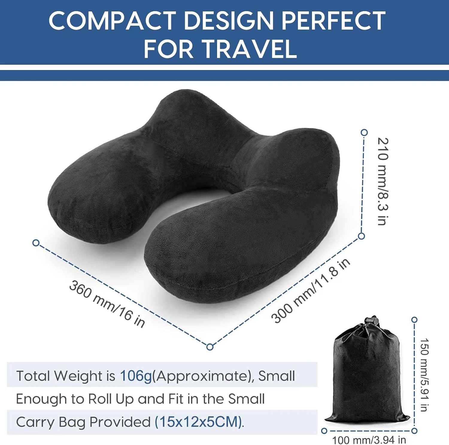 Inflatable Travel Pillow for Airplane Inflatable Neck Pillow for Traveling with Soft Velvet Washable Cover for Sleeping, Airplane, Train…