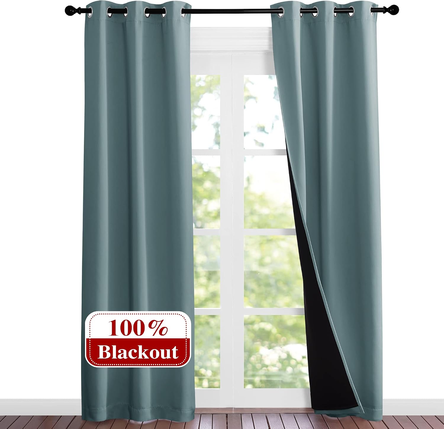 Nicetown Greyish Blue Blackout Curtains 84 inches Long, Full Light Blocking Drapes with Black Liner for Nursery, Noise Reducing Thermal Ins…