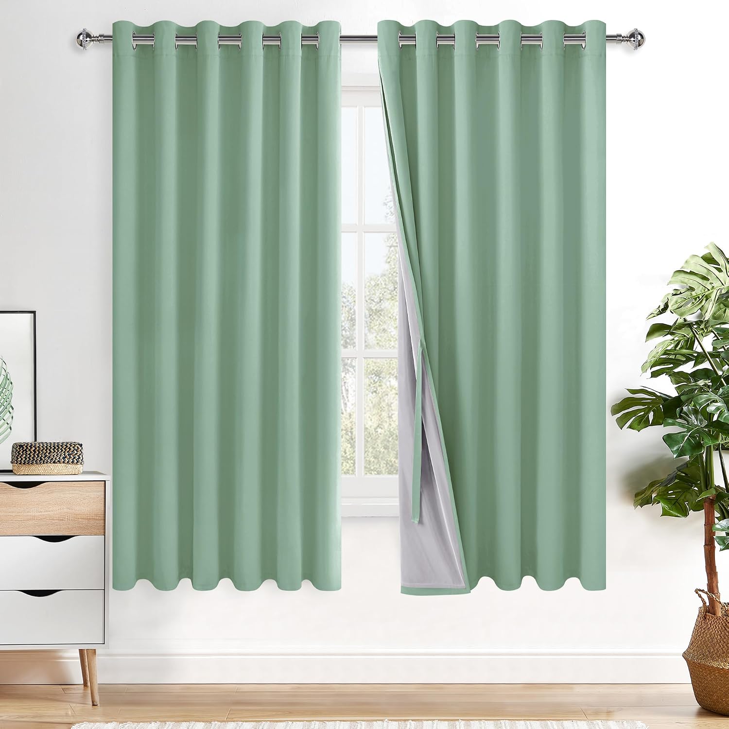 Xwzo Full Blackout Curtains - Thermal Insulated Black Liner Curtains, Noise Reducing and Heat Blocking Drapes for Hall and Studio Large Win…