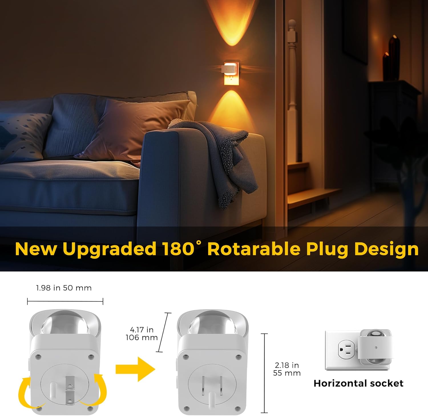 L LOHAS LED Night Light, Color Changing Night Lights Plug into Wall, Rotating White Nightlight, Dusk to Dawn Sensor, RGB Rainbow…