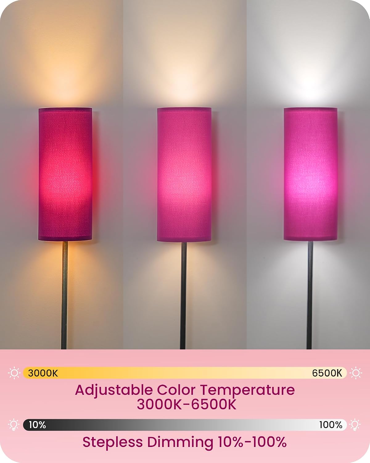 Dimmable Purple Floor Lamp for Living Room with Remote and Foot Switch, Corner Floor Lamp for Bedroom, 64.4" Standing Tall Lamp, 10W…
