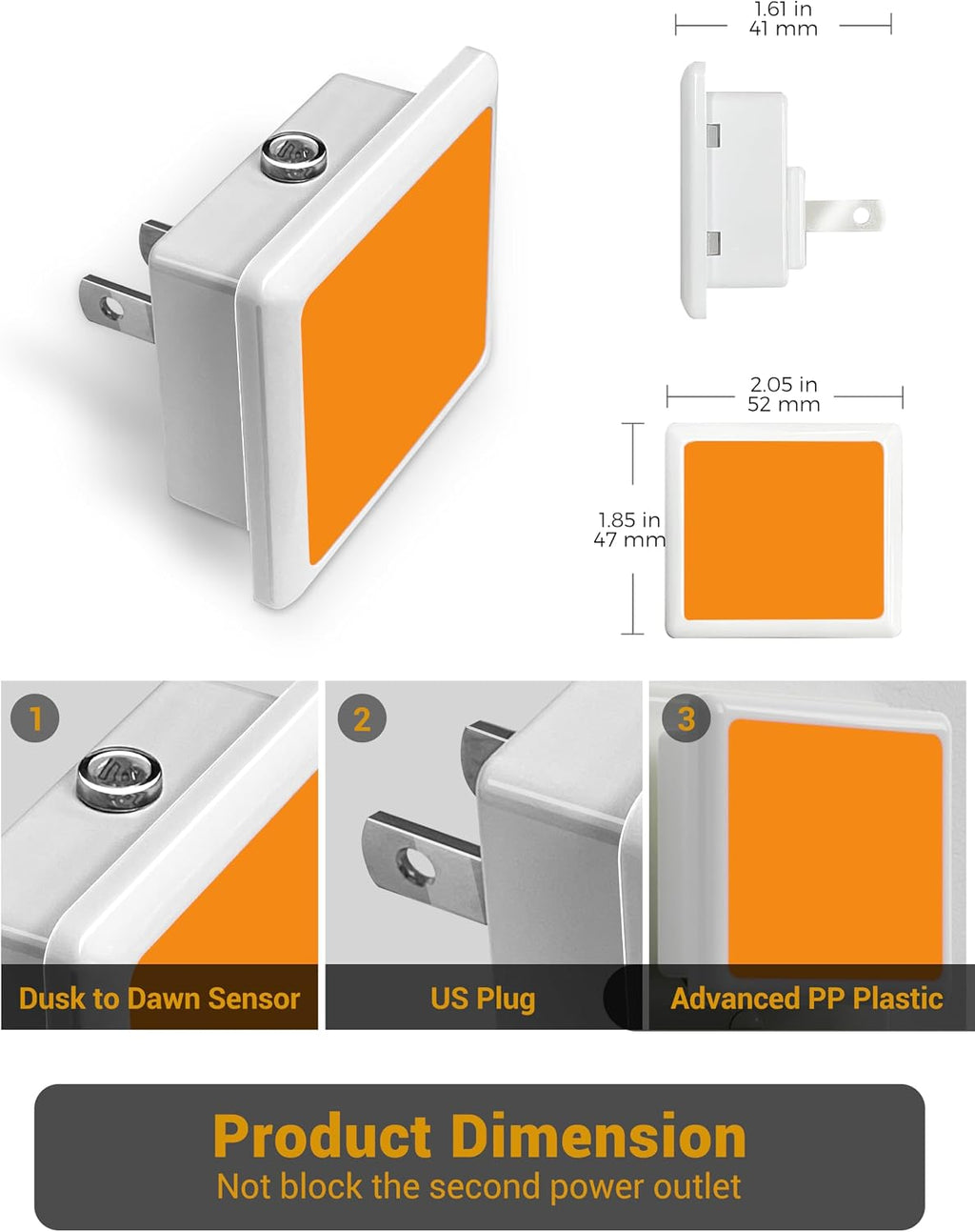 JandCase Amber Night Light[2 Pack], Night Lights Plug into Wall, LED Plug in Nightlight with Dusk-to-Dawn Sensor, 0.3W Dim Night Light…