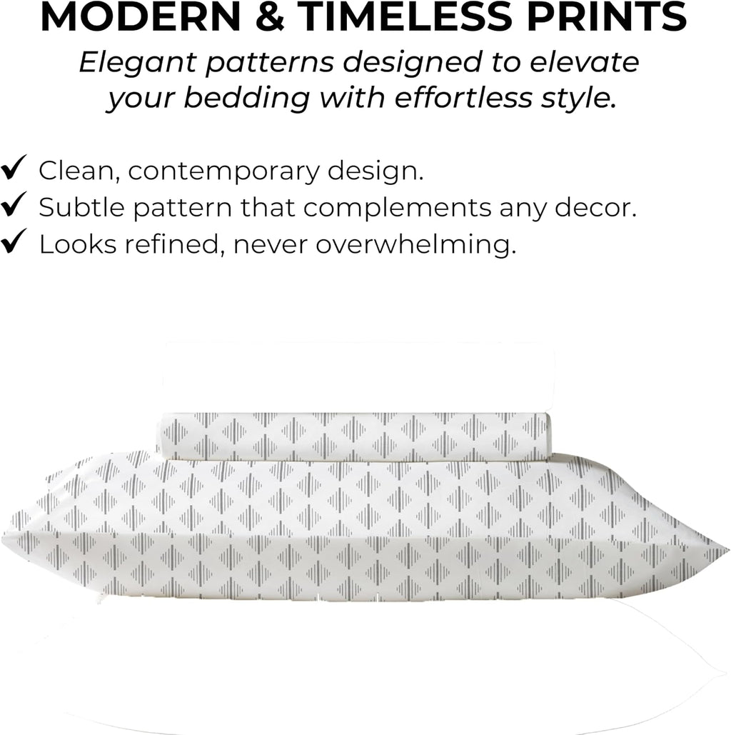 Twin Fitted Sheet with 18" Deep Pockets, No Flat - Percale Weave Natural - Breathable 100% Cotton Printed Bedding, 1 Fitted Sheet + 1…