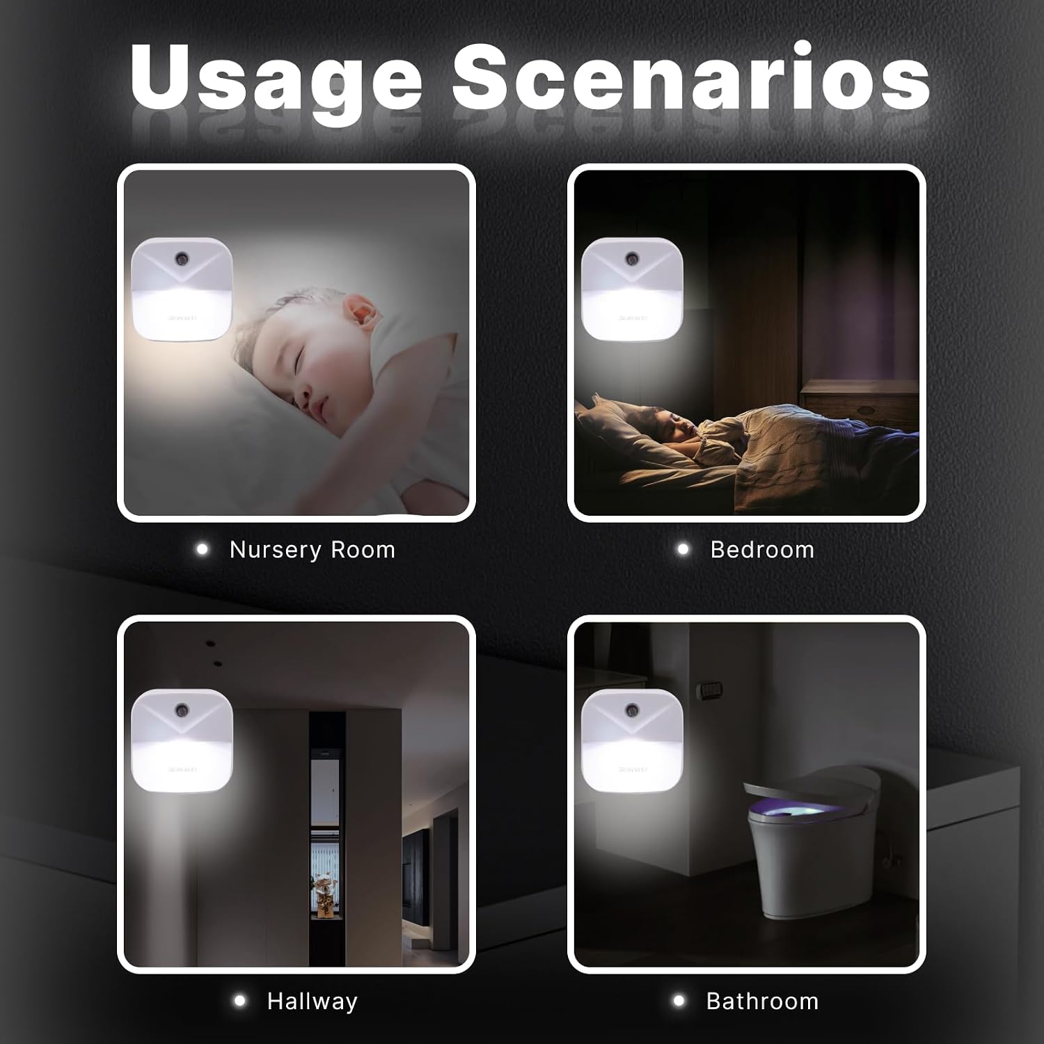 Night Lights Plug into Wall, Automatic LED Night Light with Dusk to Dawn Sensor, Modern V-Groove Design Square Night Lite for Hallway…