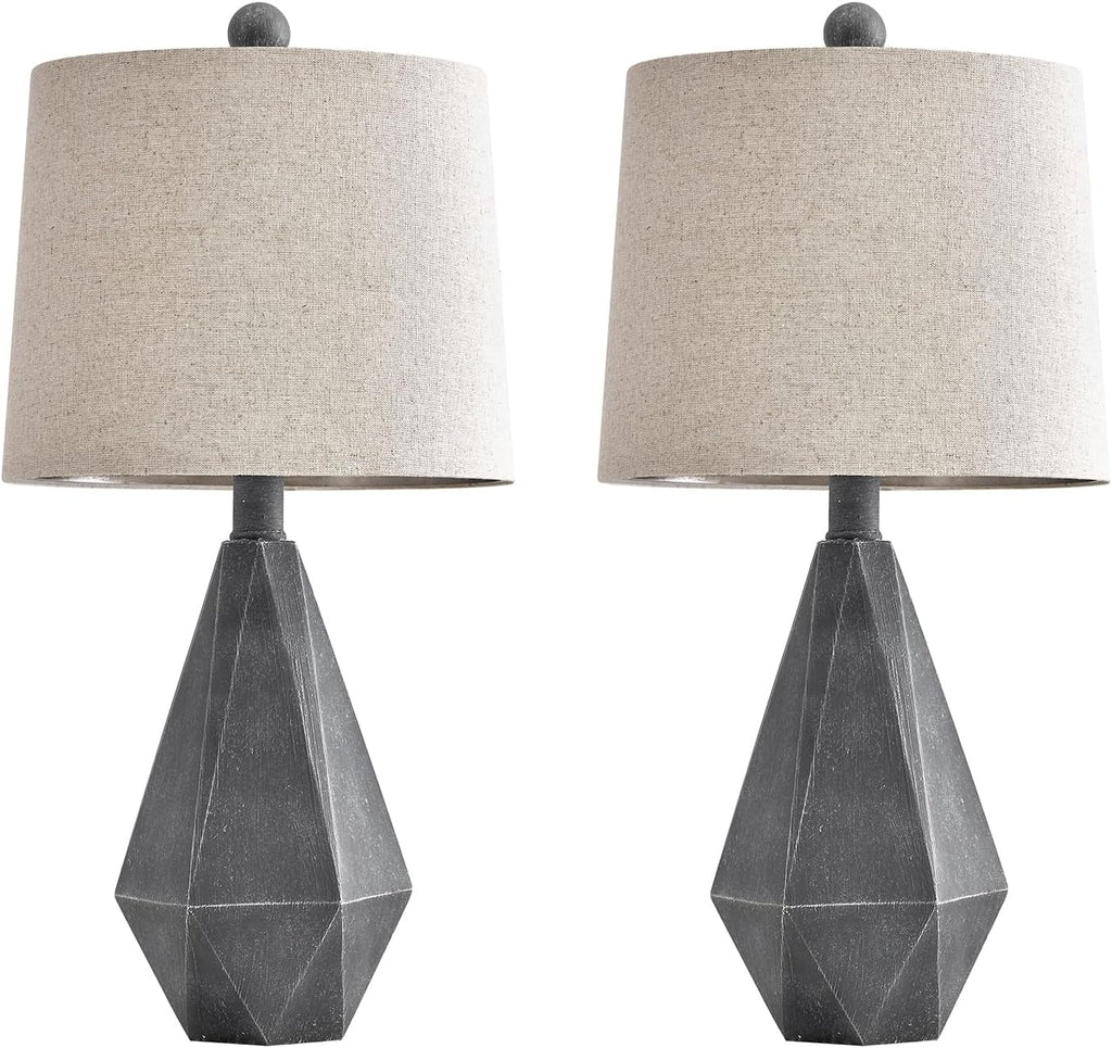 PoKat 20.25" Rustic Farmhouse Table Lamp Sets of 2 for Living Room Bedroom Deep Grey Contemporary Classic Bedside Nightstand Lamp with…