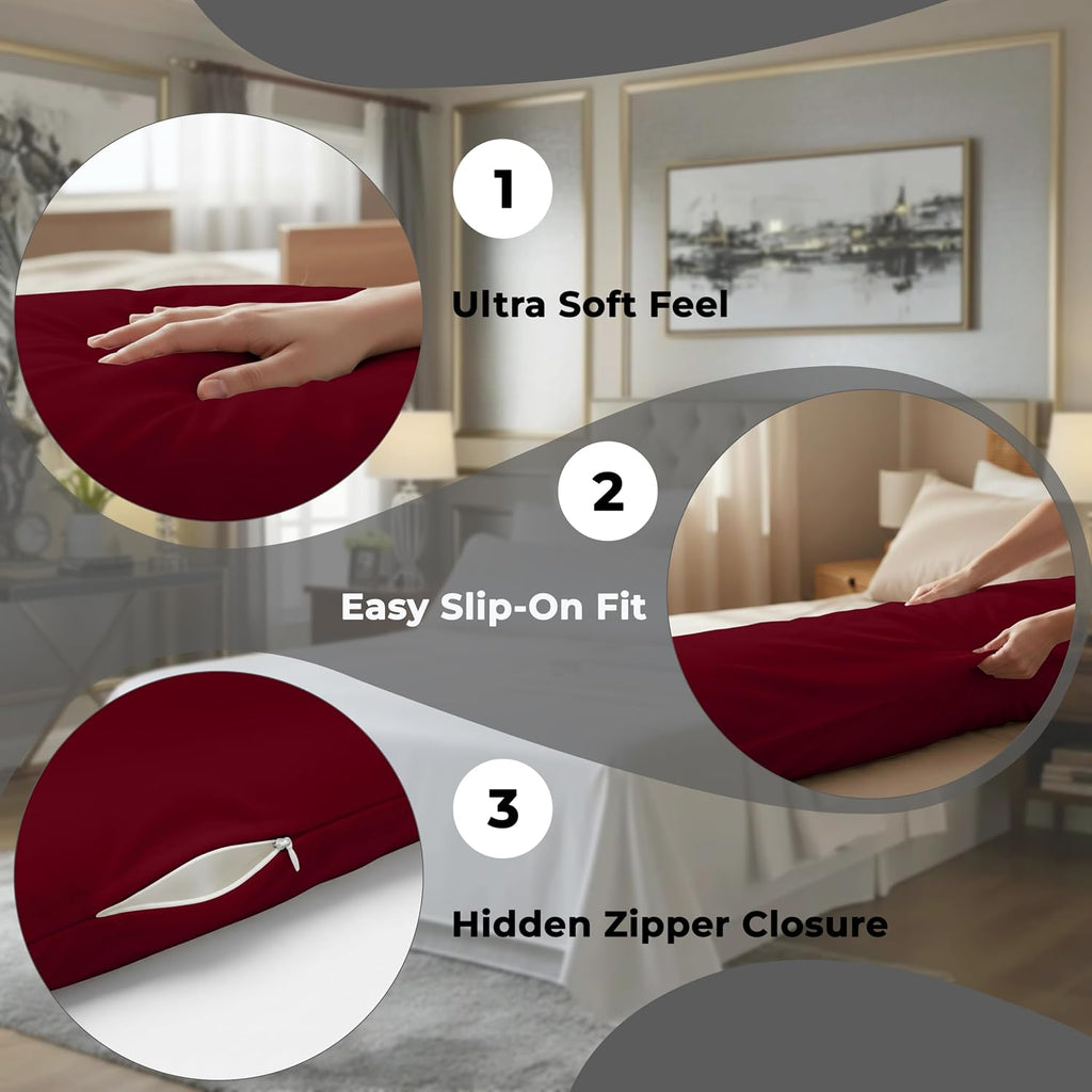 Royalelinens ROYALE LINENS Body Pillow Cover - Double Brushed 1800 Microfiber - 20"x54" with Hidden Zipper Closure - Wrinkle & Fade Resista…