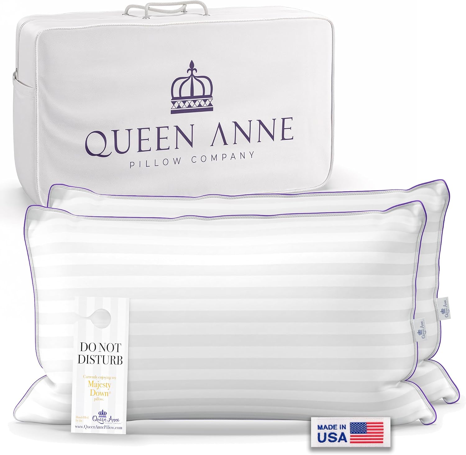 QueenAnnePillowCompany Queen Anne Hotel Pillows King Size Bed Pillows for Sleeping, Set of 2 – Adjustable Luxury Down Alternative for Side…