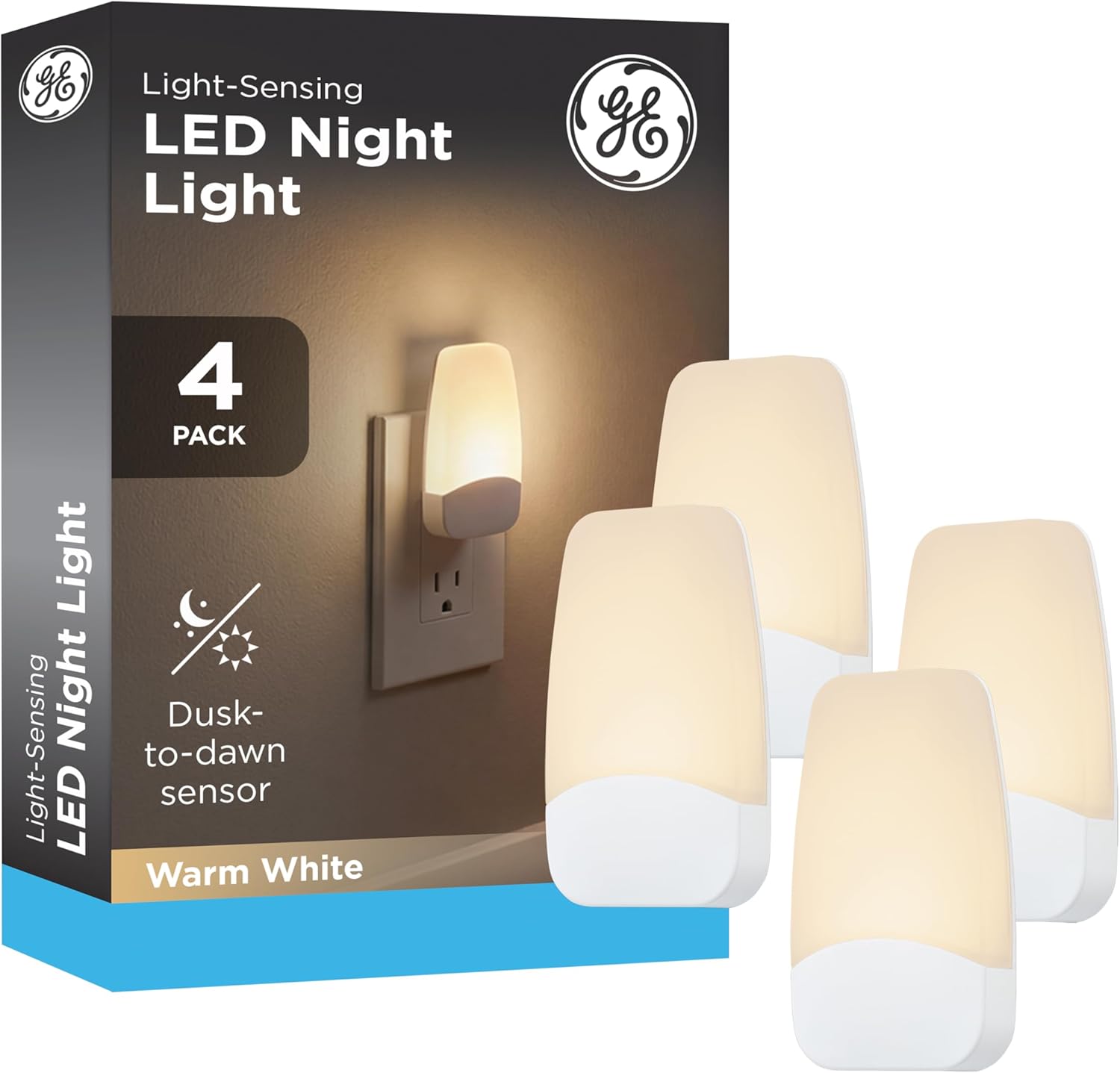 GE LED Night Lights Plug Into Wall, Dusk to Dawn Sensor, Ambient Lighting, Dorm Room Essentials, Nightlight for Bedroom, Bathroom Decor…