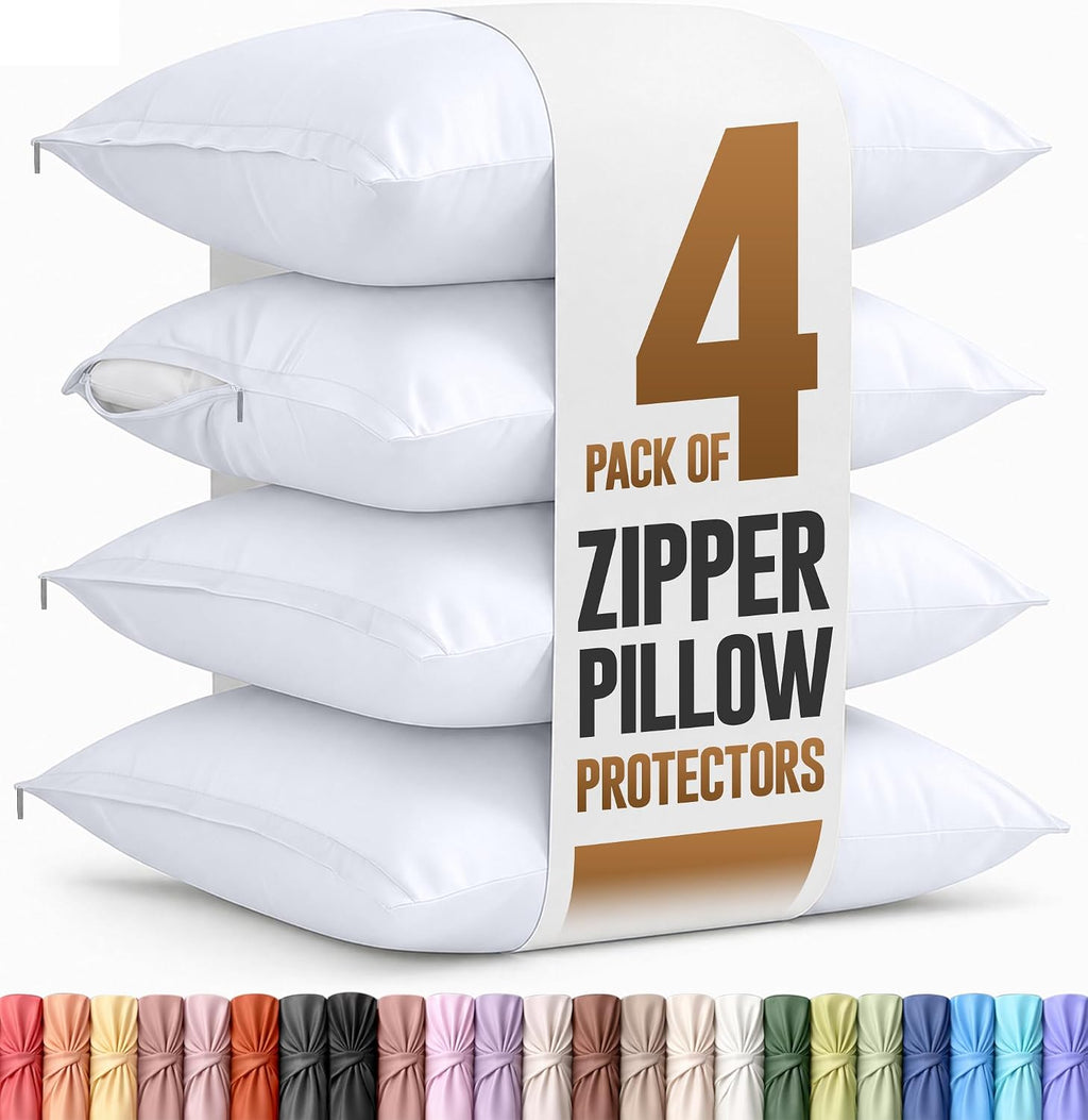 Utopiabedding Utopia Bedding 4 Pack Pillow Protectors with Zipper King Size, Soft Brushed Microfiber Fabric Pillow Cases, Shrinkage and Fad…