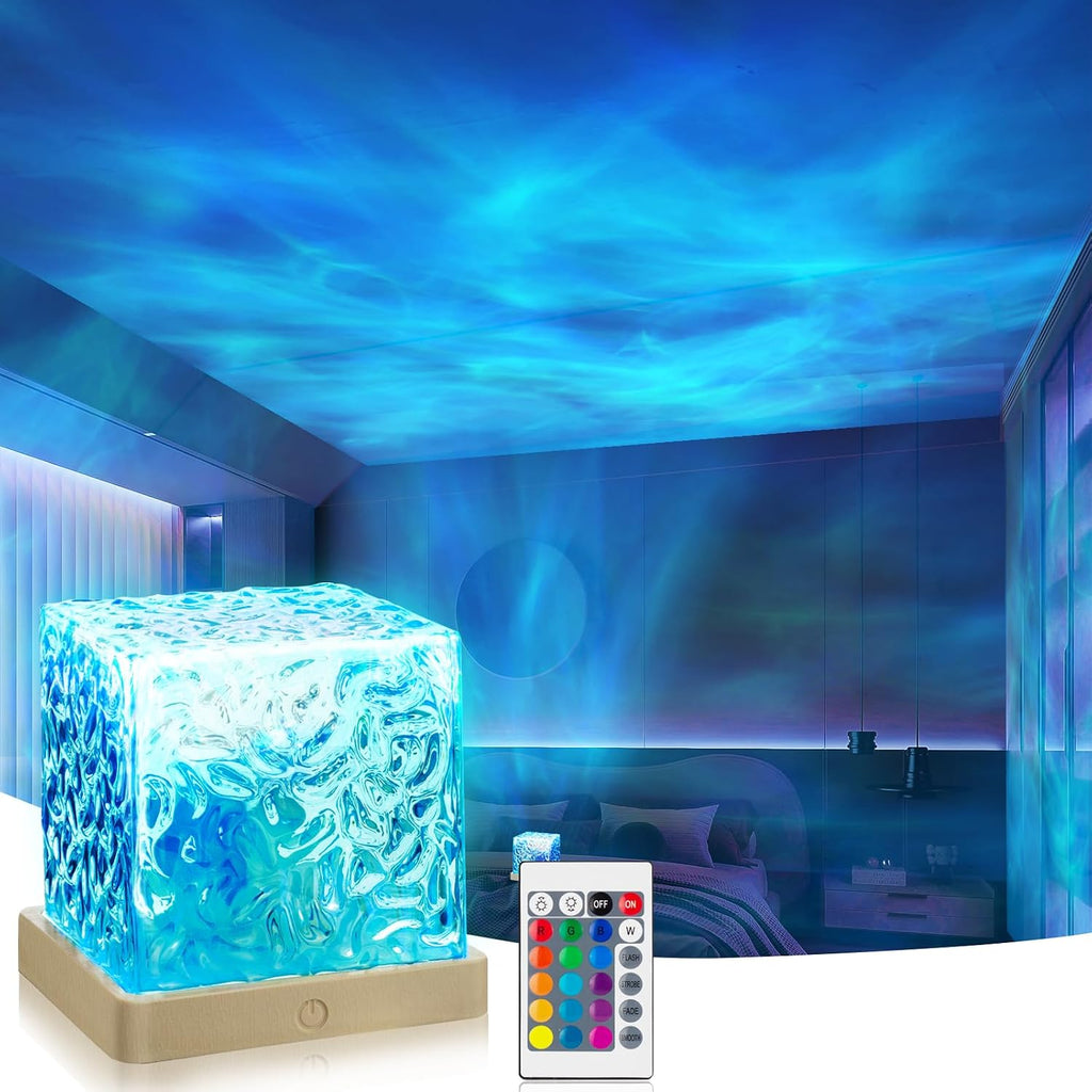 VoMii Ocean Wave Projector Light,16 Colors Luminorthe Cube Lamp with Dynamic Wave Effect, Northern Lights Projector Ambient Lighting with…