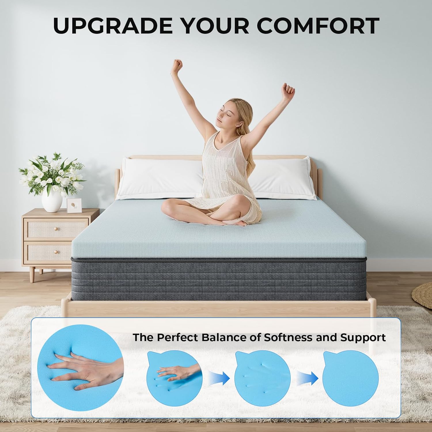 OhGeni 2 Inch King Memory Foam Mattress Topper Pad with Cover, Soft Bed Cover with Anti-Slip Base, Enhanced with Cooling Gel, Comfort for S…