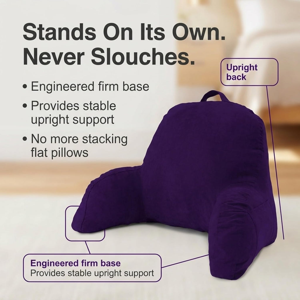 Deluxe Comfort Microsuede Bed Rest - Backrest Pillow with Arms - Bed Rest Pillow - Reading Bedrest Lounger - Sitting Support Pillow - Soft…