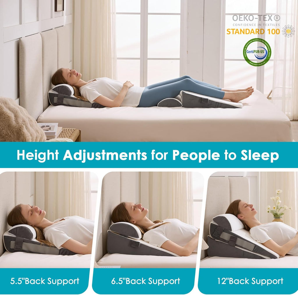 Wgakced 3Pcs Wedge Pillow Set for After Surgery, Acid Reflux Relief, Adjustable Bed Wedge Pillows for Sleeping, Anti Snore, Memory Foam Trian…