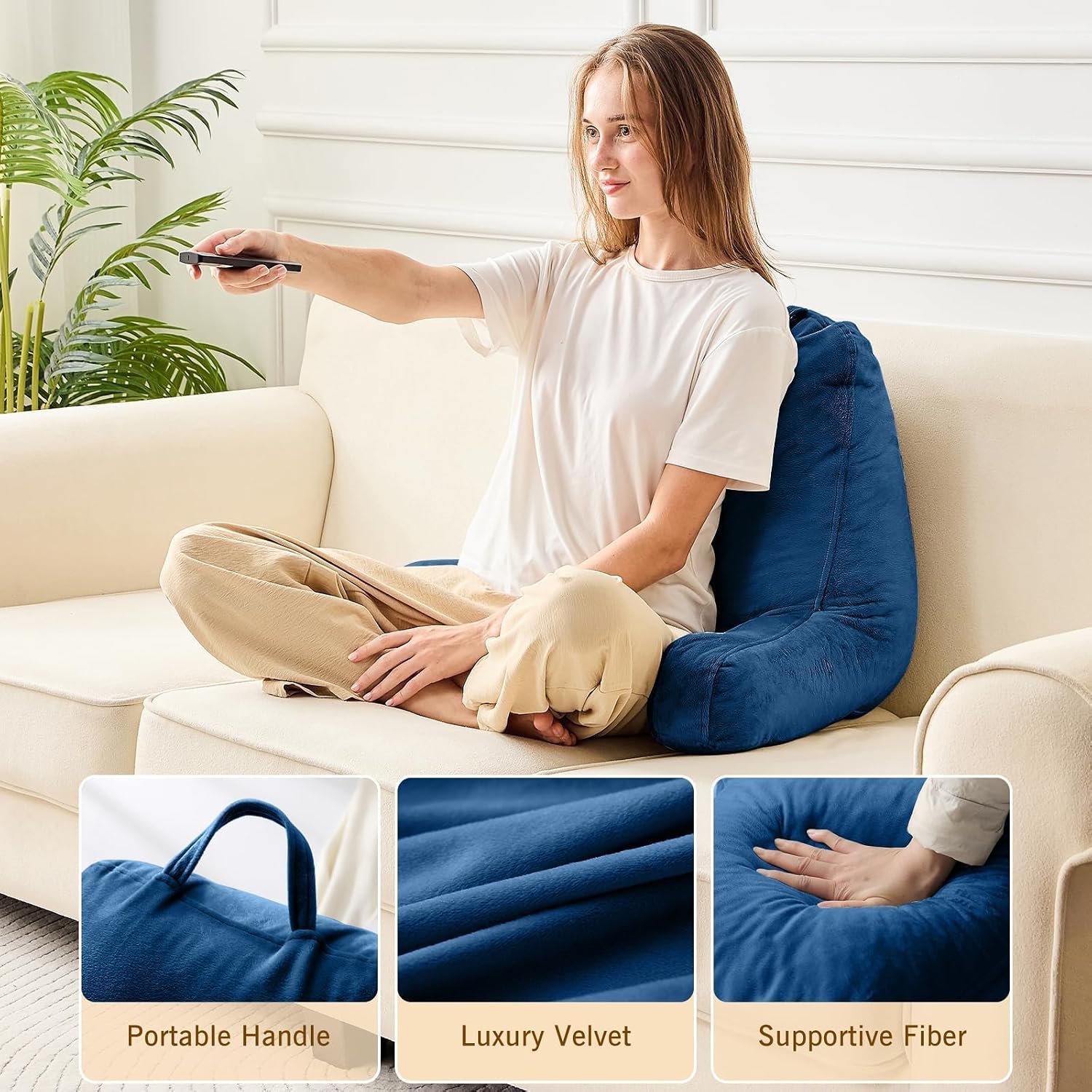 Sasttie Reading Pillow, Velvet Back Pillow for Bed Sitting Up, Adult Back-Rest Support Cushion with Arms for Sit Up on Couch, Sofa, and…