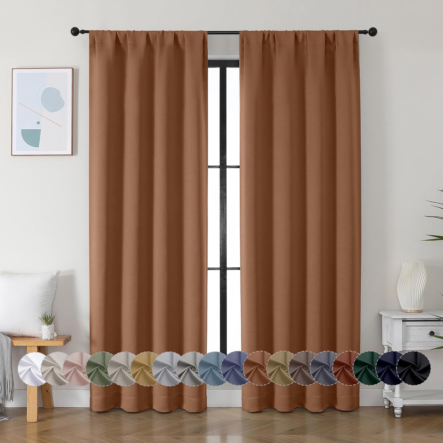 Simplebrand Ava Sun Baked Blackout Curtains for Bedroom 84 Inch Length 2 Panels Set, Solid Thermal Insulated Privacy Living Room Window Tre…