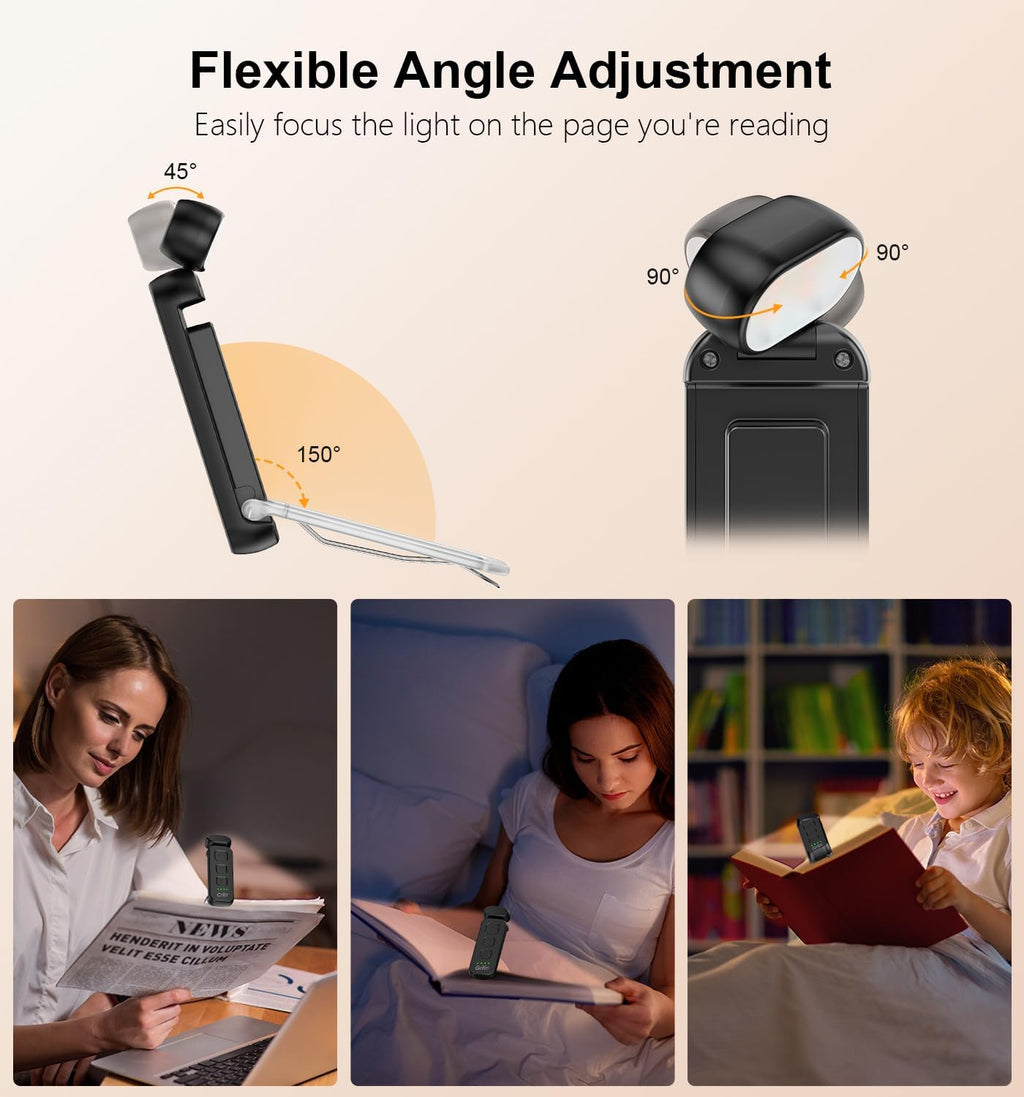 Gritin Reading Light, Book Light for Reading in Bed - Eye Caring 3 Colors, 5-Level Dimmable Brightness, Long Lasting, Compact Size…