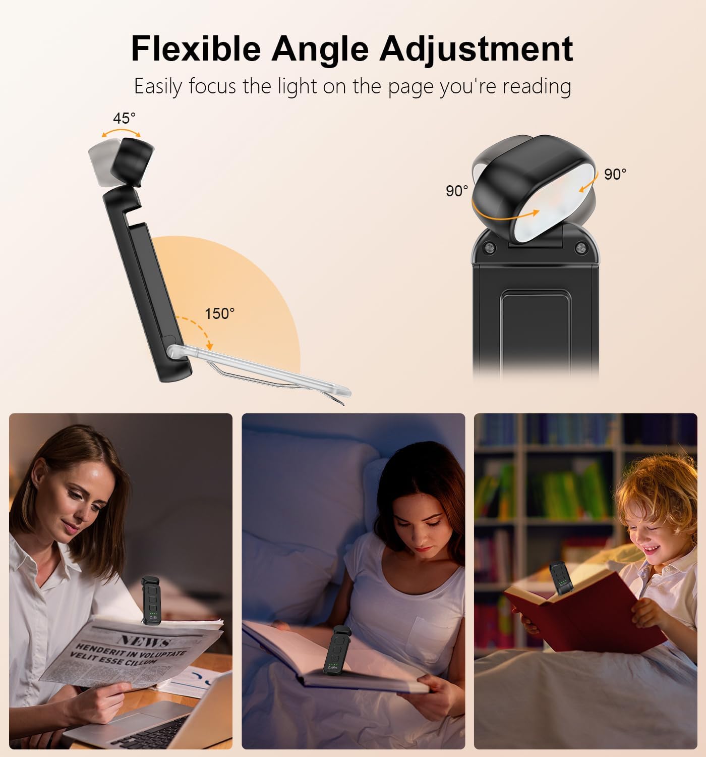 Gritin Reading Light, Book Light for Reading in Bed - Eye Caring 3 Colors, 5-Level Dimmable Brightness, Long Lasting, Compact Size…
