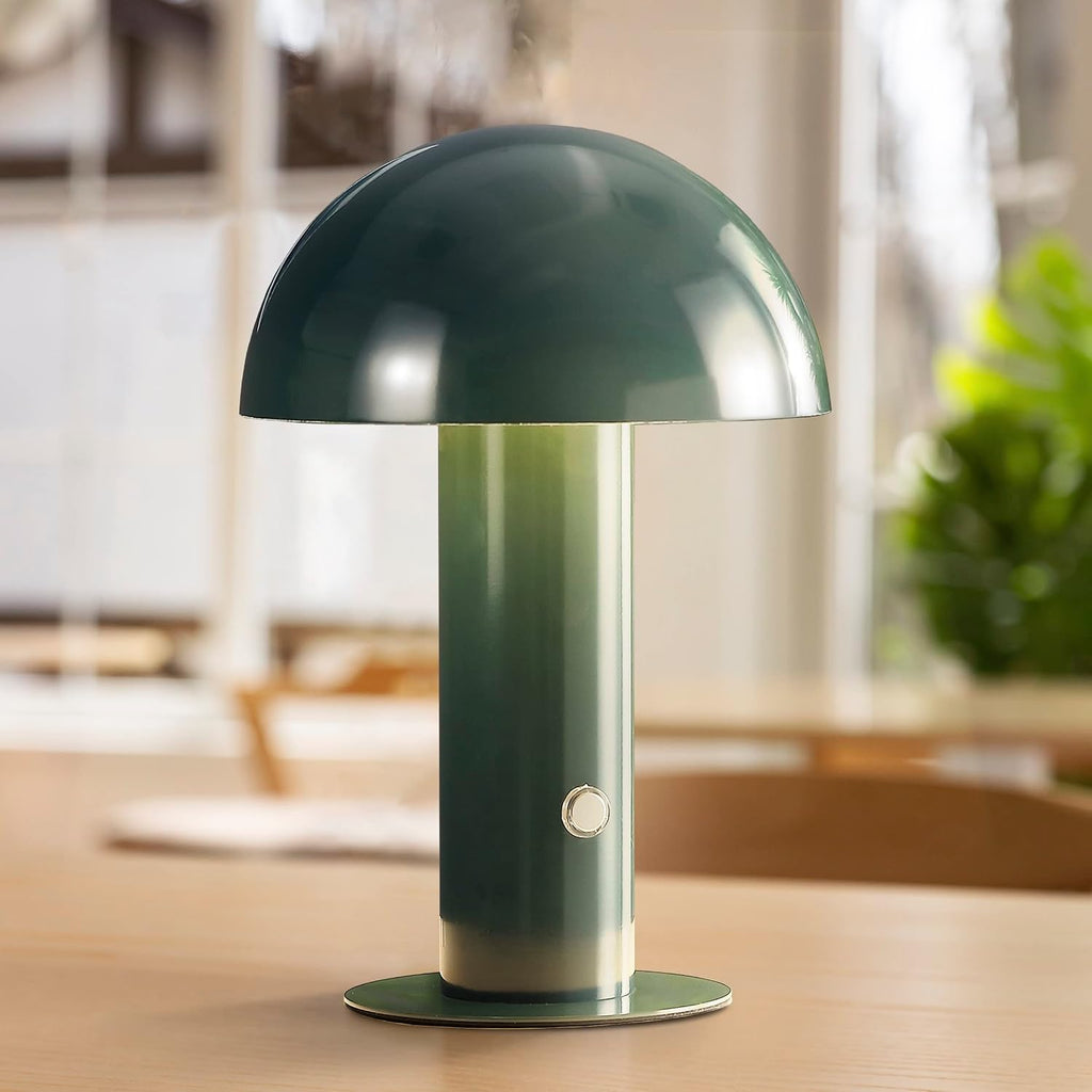 JONATHAN Y 10.75" Forest Green Rechargeable LED Mushroom Table Lamp, Cordless Portable Bedside Lamp for Living Room Bedroom, 3-Way…