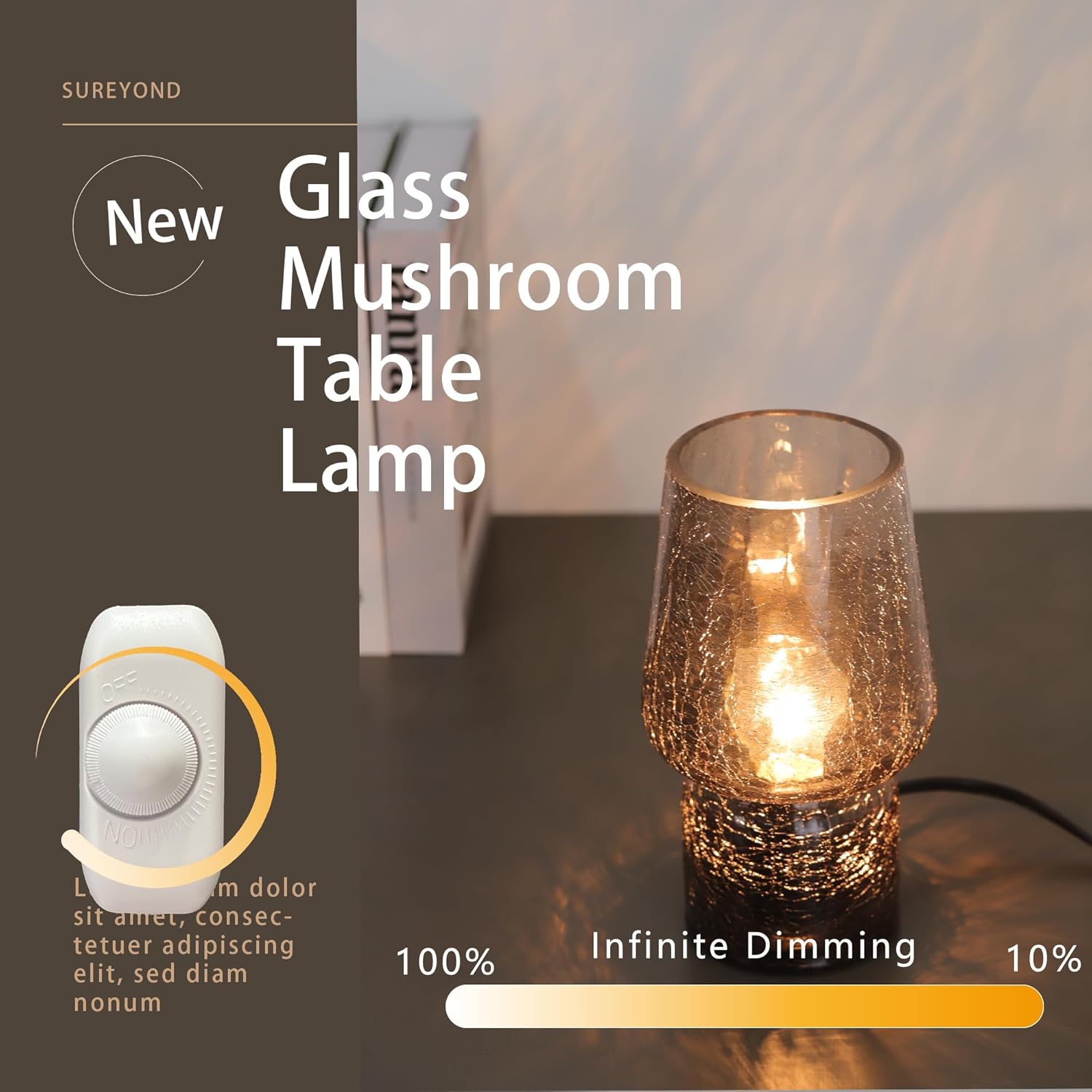 Mushroom Lamp, Small Table Lamp, Mini Cute Lamp Nightstand Lamp Kitchen Glass, Translucent Raindrop, Suitable for Bedrooms, Kitchens…