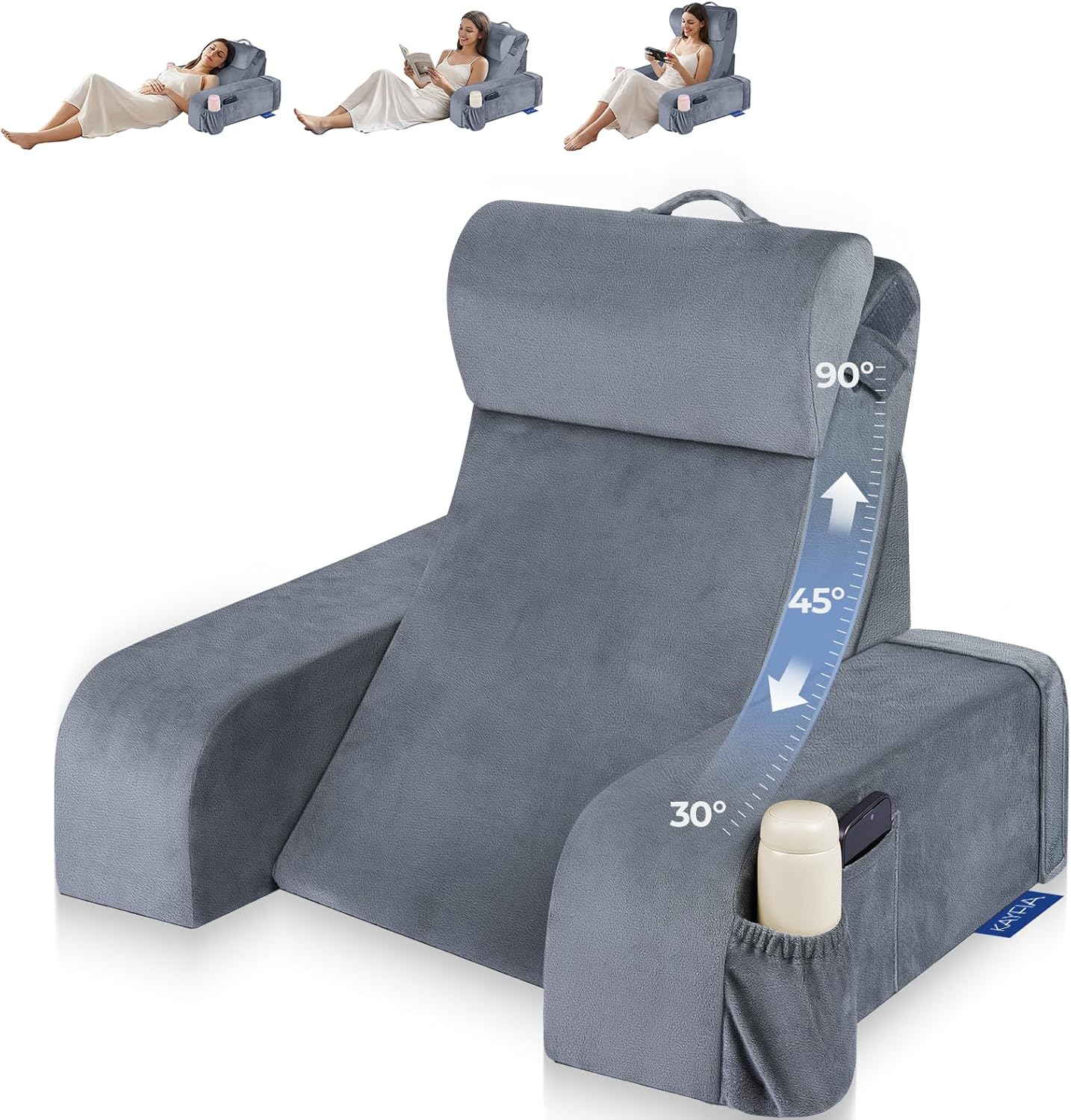 Reading Pillow with 30-90° Stepless Adjustable Angle & Height, 2 in 1 Back Wedge Pillow for Bed Sitting up with Detachable Arms Rest…