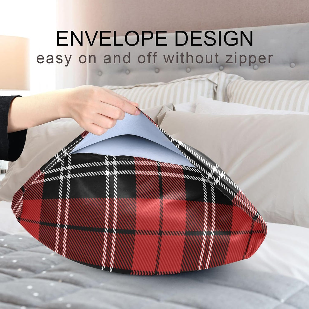 Christmas Plaid Boby Pillow Covers Silk Pillowcase for Hair and Skin Soft and Smooth Cooling Satin Pillowcase Standard Size Pillow Case…