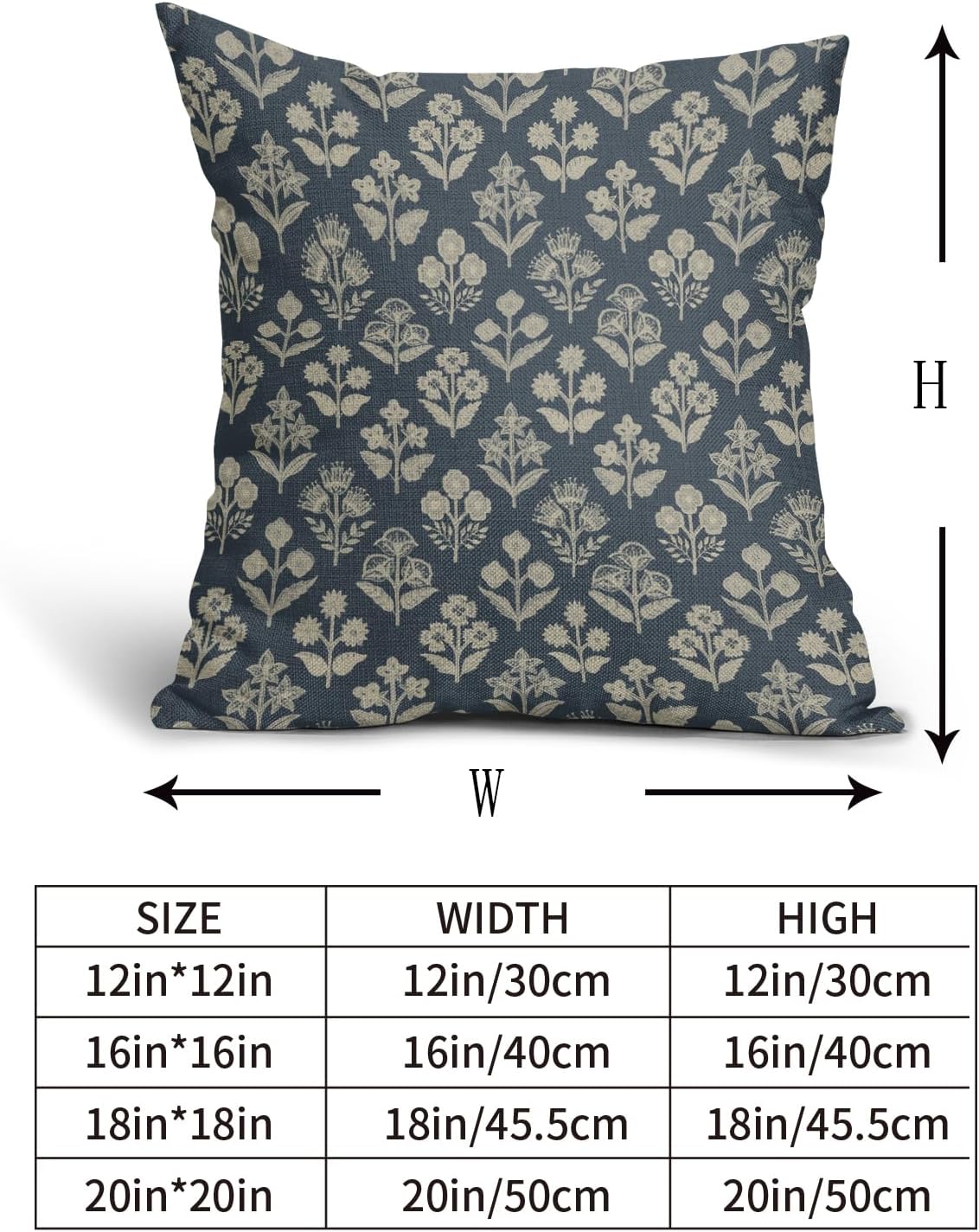 Dusty Blue Floral Block Print Pillow Covers 16x16 Inch Set of 2, Vintage Flower Pattern Decorative Throw Pillowcases Outdoor Farmhouse…