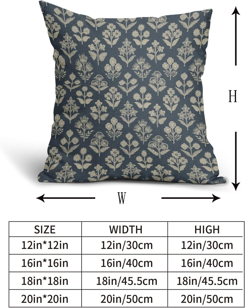 Dusty Blue Floral Pillow Covers 22x22 Inch Set of 2, Vintage Flower Block Pattern Decorative Throw Pillowcases Outdoor Farmhouse Cushion…