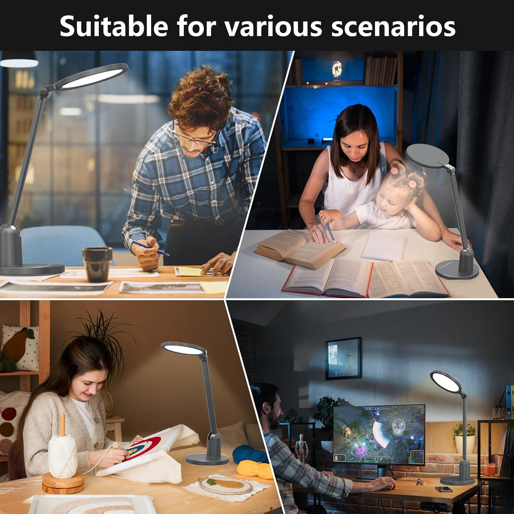 Desk Lamps for Home Office with Stable Base, 1000LM Ultra Bright Eye-Caring LED Desk Light, 3000K-6000K Dimmable Table Lamp with Stepless…