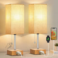 PLMMY Bedside Table Lamps for Bedroom Nightstand, Bedroom Lamp with 3 Color Temperatures Nightstand Lamps Set of 2 with AC Outlets…