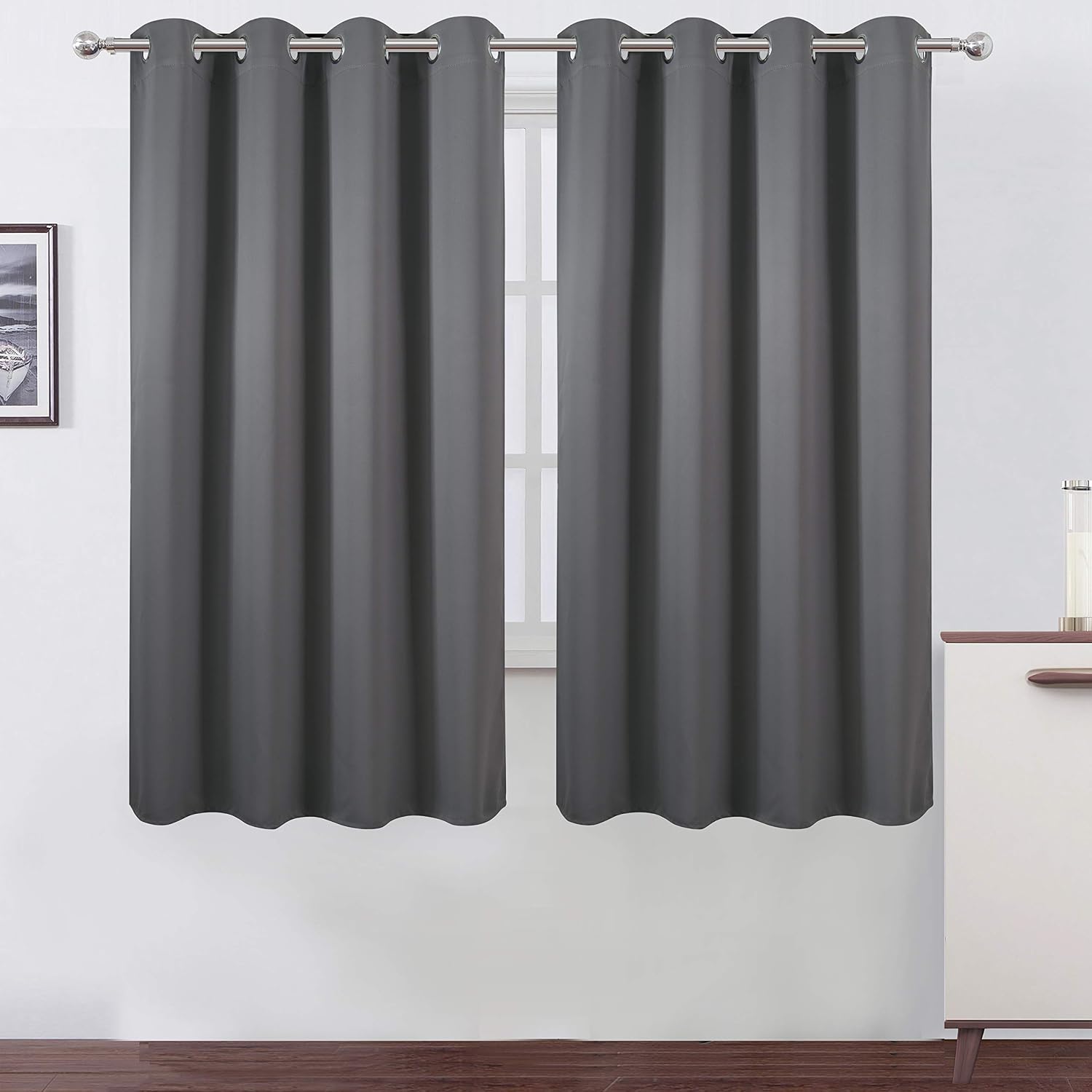Lemomo Grey Bedroom Blackout Curtains/52 x 63 Inch Long/Set of 2 Curtain Panels/Thermal Insulated Room Darkening Curtains for Bedroom 63 In…