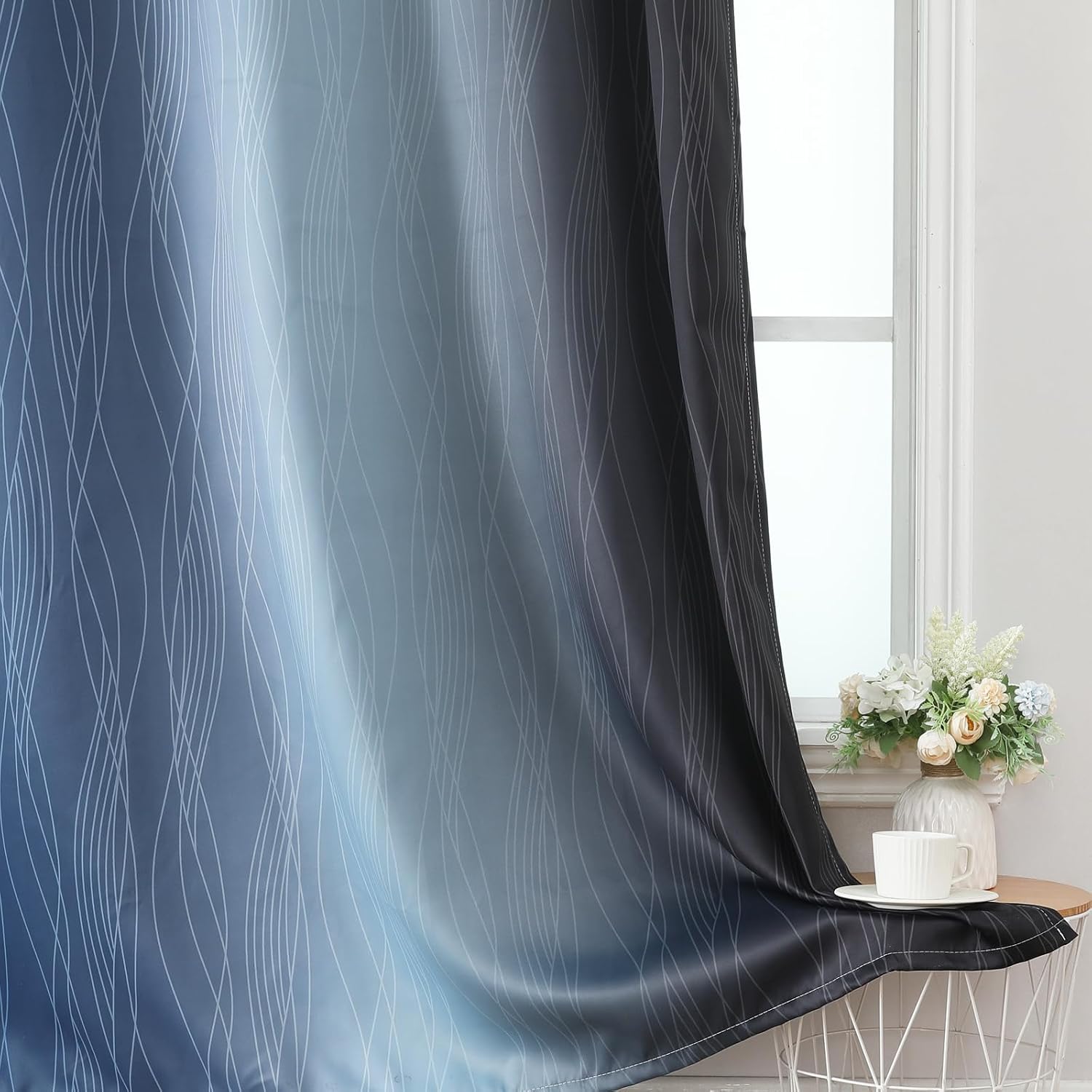 Estelartextiler Estelar Textiler Black and Navy Blue Blackout Curtains for Sliding Door, Thermal Insulated Ombre Drapes 108 Inches Long, Fu…