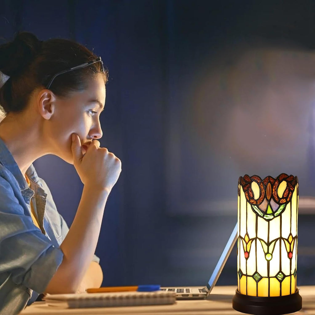 Tiffany Style Table Lamp For Bedroom Blue Dragonfly Stained Glass Nightstand Bedside Night Lamp Party Light Hand-made Art Home Deco…