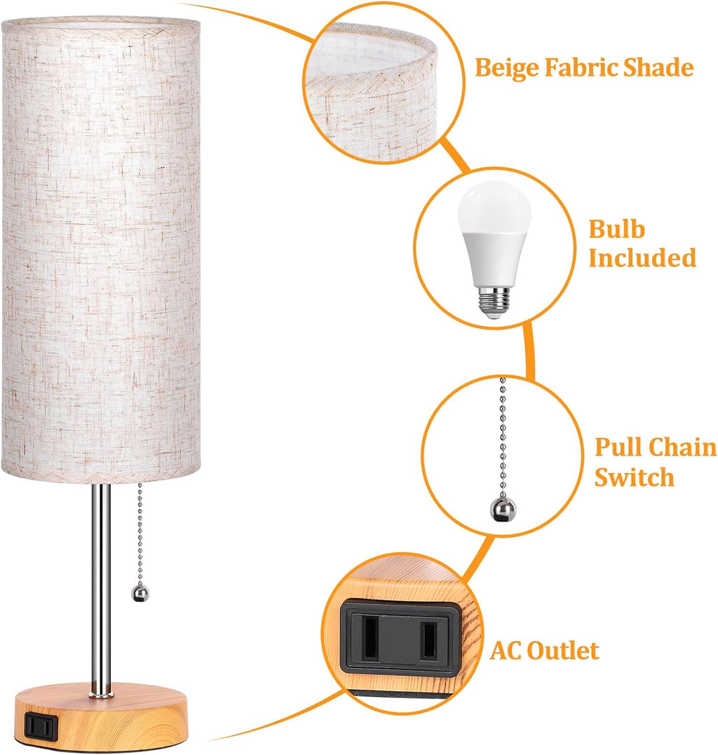 Dott Arts 18" Table Lamp for Bedroom, 3-Color Bedside Lamps with Pull Chain, Bedroom Table Lamps for Nightstand, AC Outlet Small Lamp for…