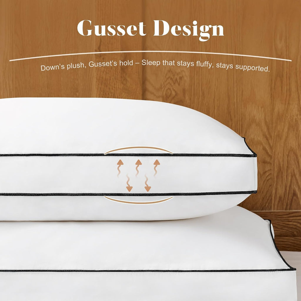 DOWNSTORIA Goose Feather Down Queen Bed Pillows 2 Pack, Luxury Hotel Collection Pillows Set of 2 with Gusset, Down Surrounded Pillow for…