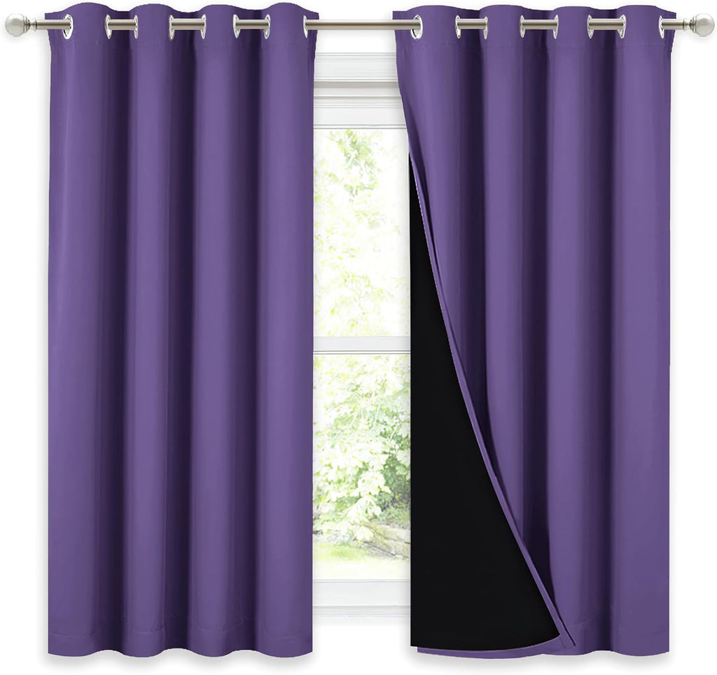 Nicetown 100% Blackout Curtains with Black Liners, Thermal Insulated Full Blackout 2-Layer Lined Drapes, Noise Cancellation Window Drapes f…