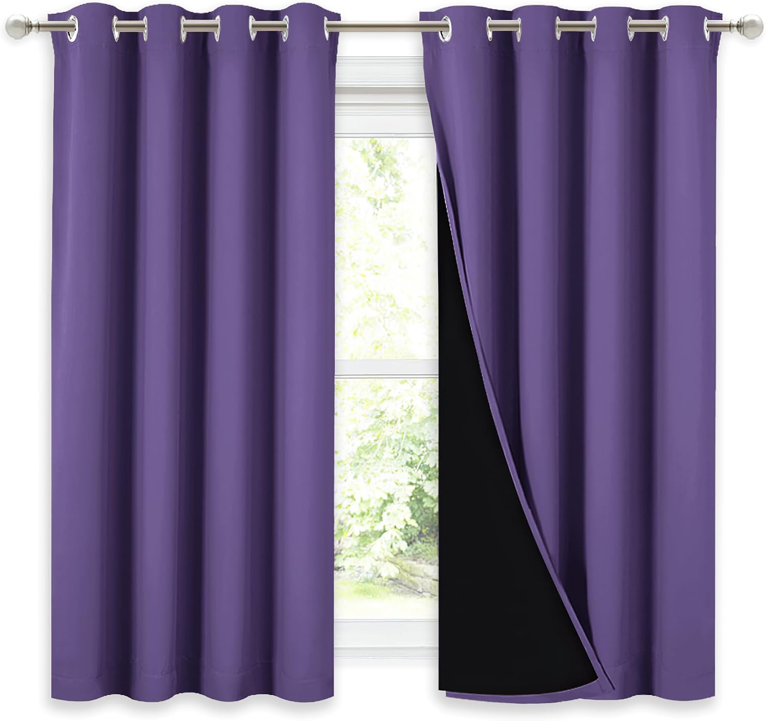 Nicetown 100% Blackout Curtains with Black Liners, Thermal Insulated Full Blackout 2-Layer Lined Drapes, Noise Cancellation Window Drapes f…