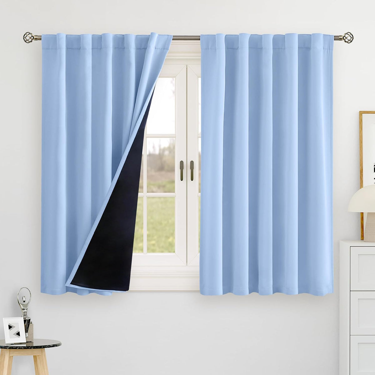 BGment Light Blue 100% Blackout 48 Inch Curtains for Small Window, Black Out Thermal Insulated Room Darkening Rod Pocket and Back Tab…
