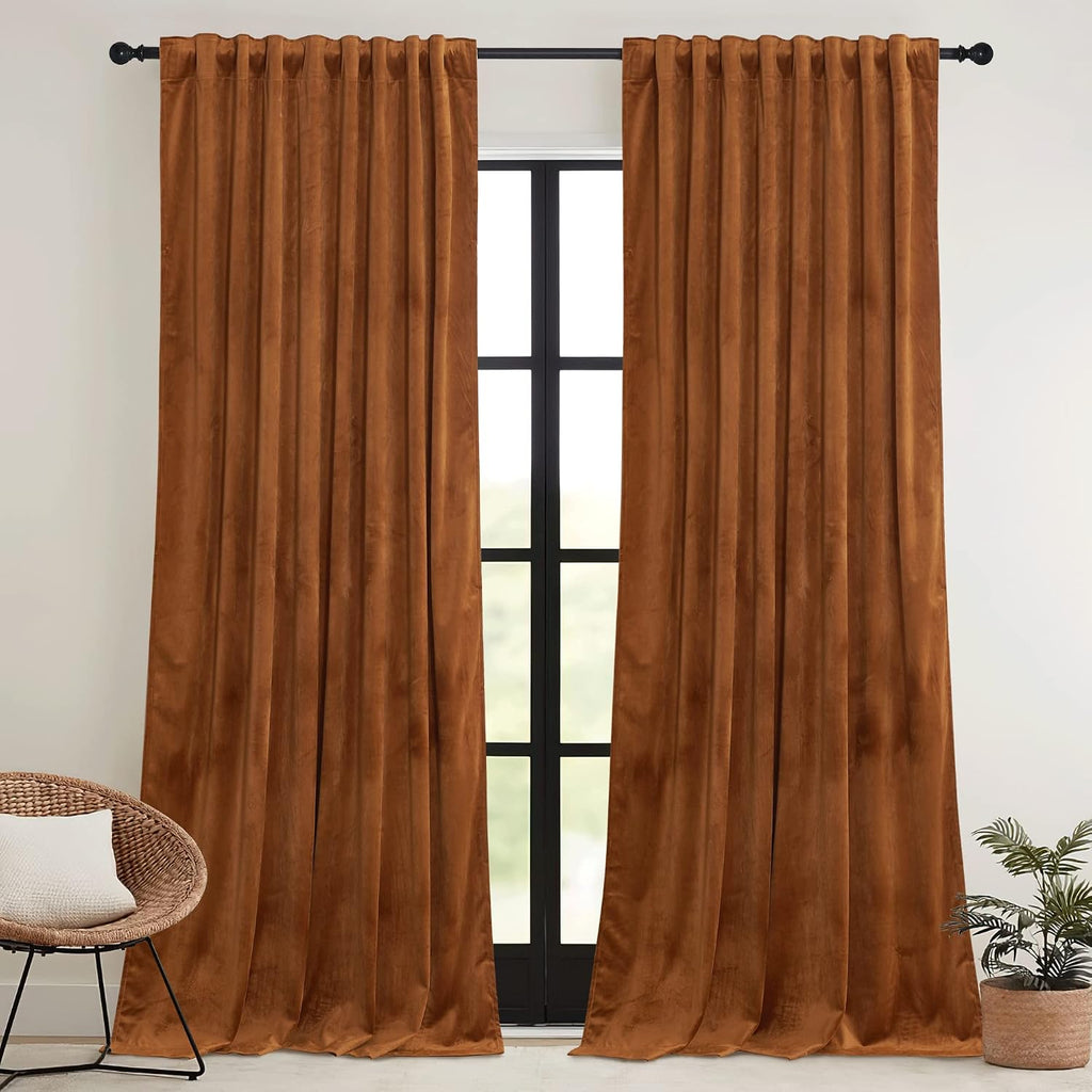 Rybhome RYB HOME Velvet Curtains 96 inch, Room Darkening Window Curtains for Living Room Thermal Insulated Privacy Backdrop with Back Tab L…