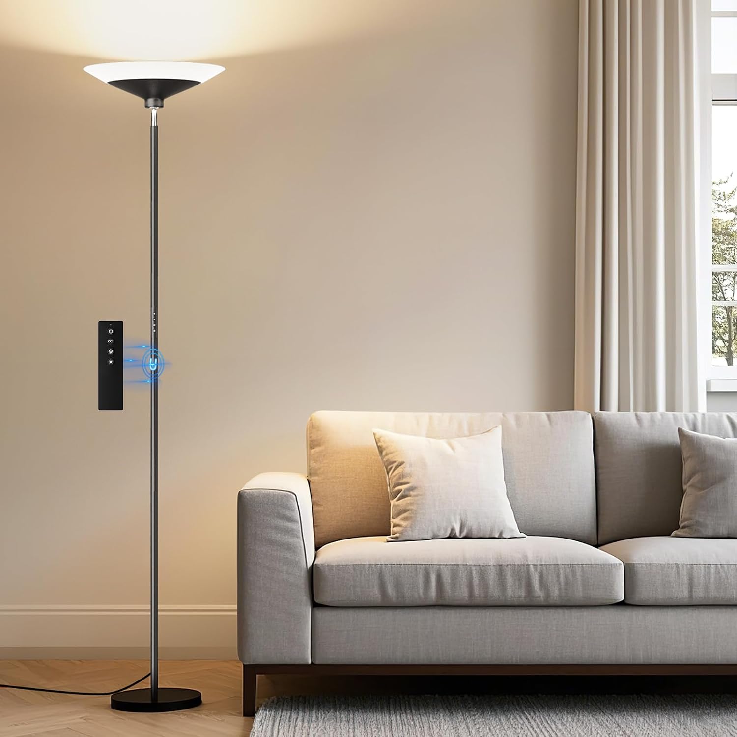 SIBRILLE Torchiere Floor Lamp - 72" Tall LED Standing Lamp with Remote/Button Control, 1800Lm, 3000-6500K, 30W Dimmable Modern Corner…